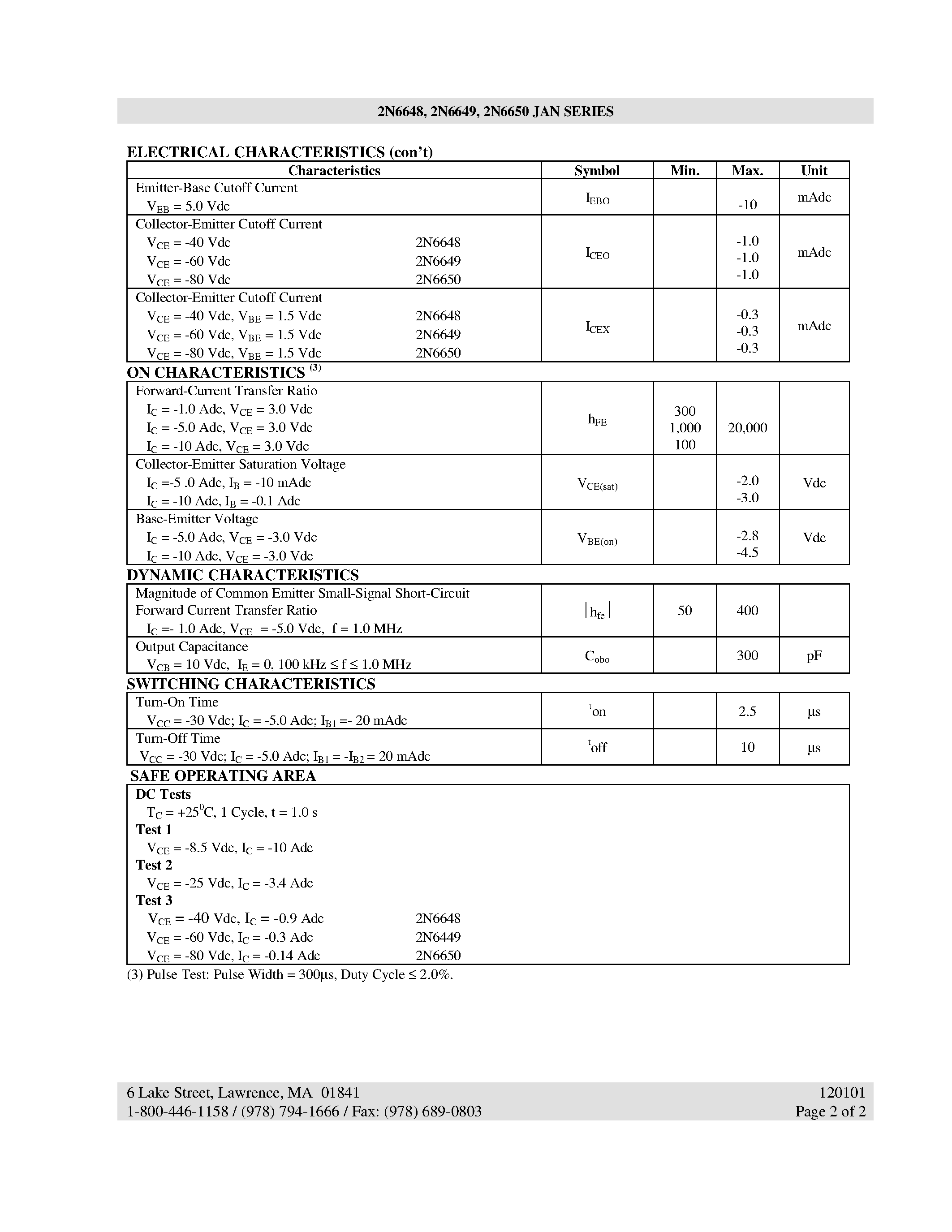 Datasheet 2N6648 - (2N6648 - 2N6650) PNP DARLINGTON POWER SILICON TRANSISTOR page 2