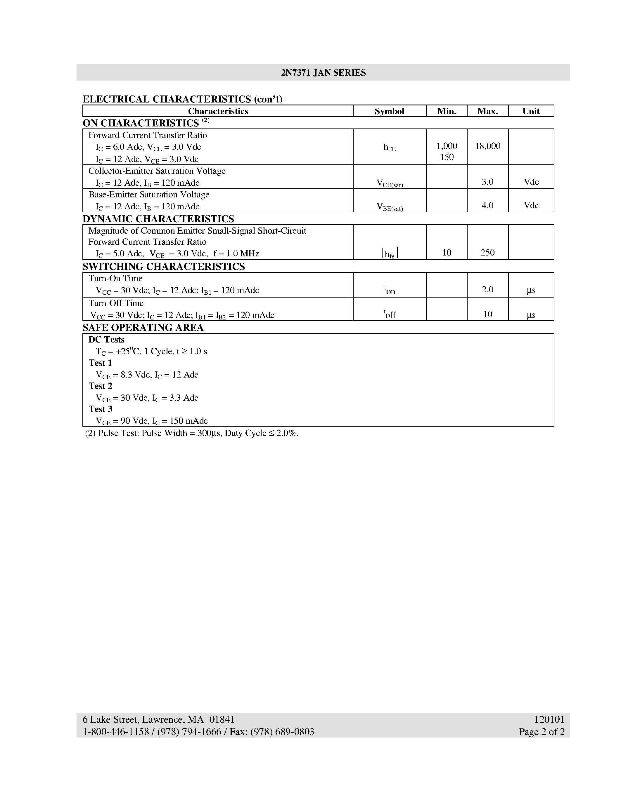 Datasheet 2N7371 - PNP DARLINGTON HIGH POWER SILICON TRANSISTOR page 2