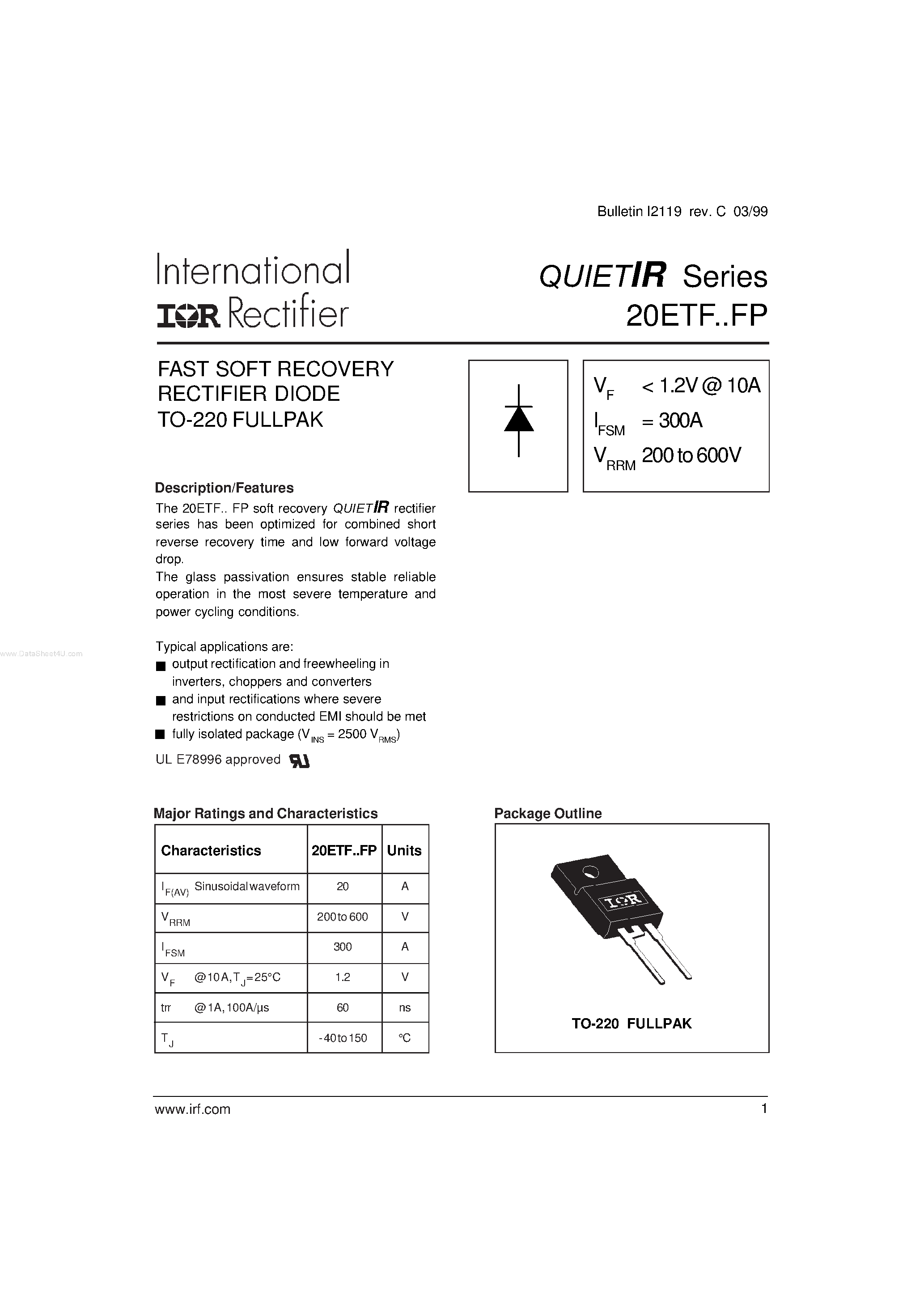 Datasheet 20ETF02FP - (20ETF02FP - 20ETF06FP) FAST SOFT RECOVERY RECTIFIER DIODE page 1