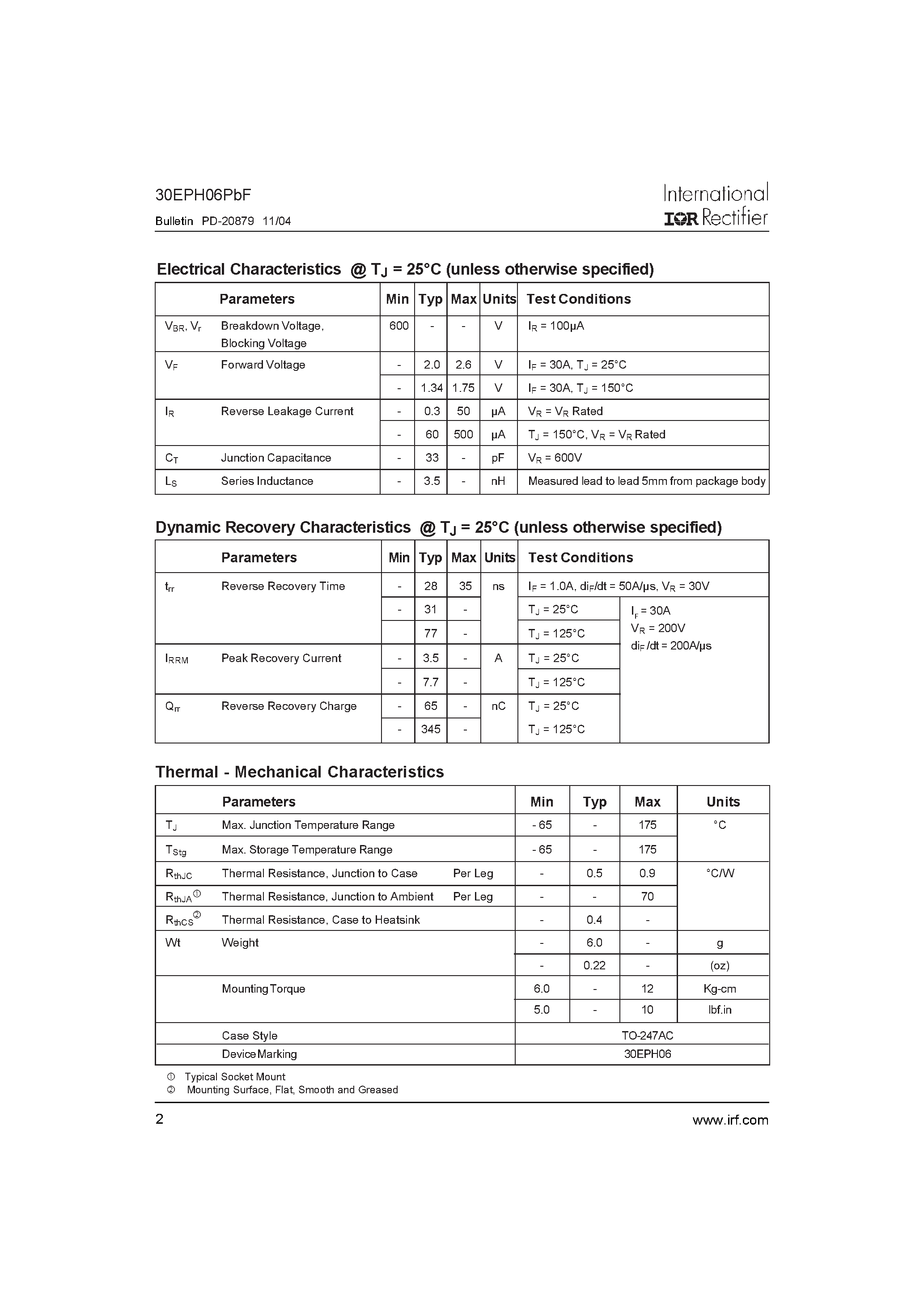 Datasheet 30EPH06PBF - Hyperfast Rectifier page 2