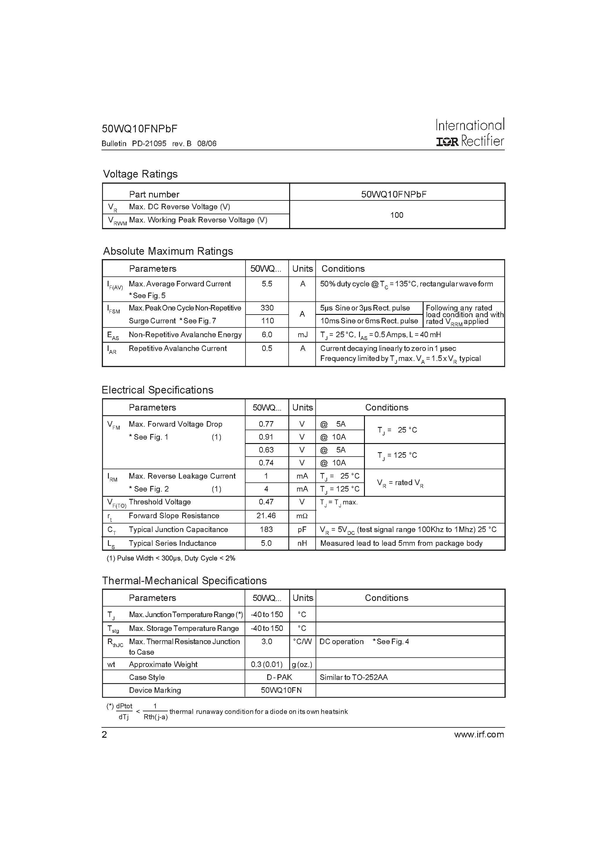 Datasheet 50WQ10FNPBF - SCHOTTKY RECTIFIER page 2