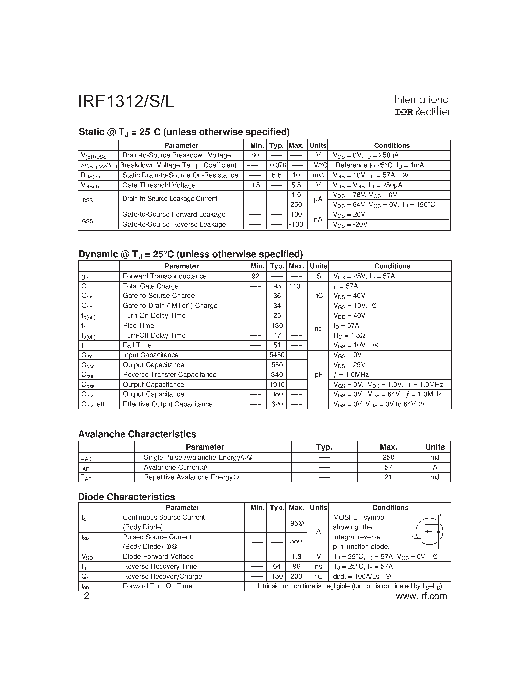 Datasheet IRF1312 - (IRF1312x) HEXFET Power MOSFET page 2