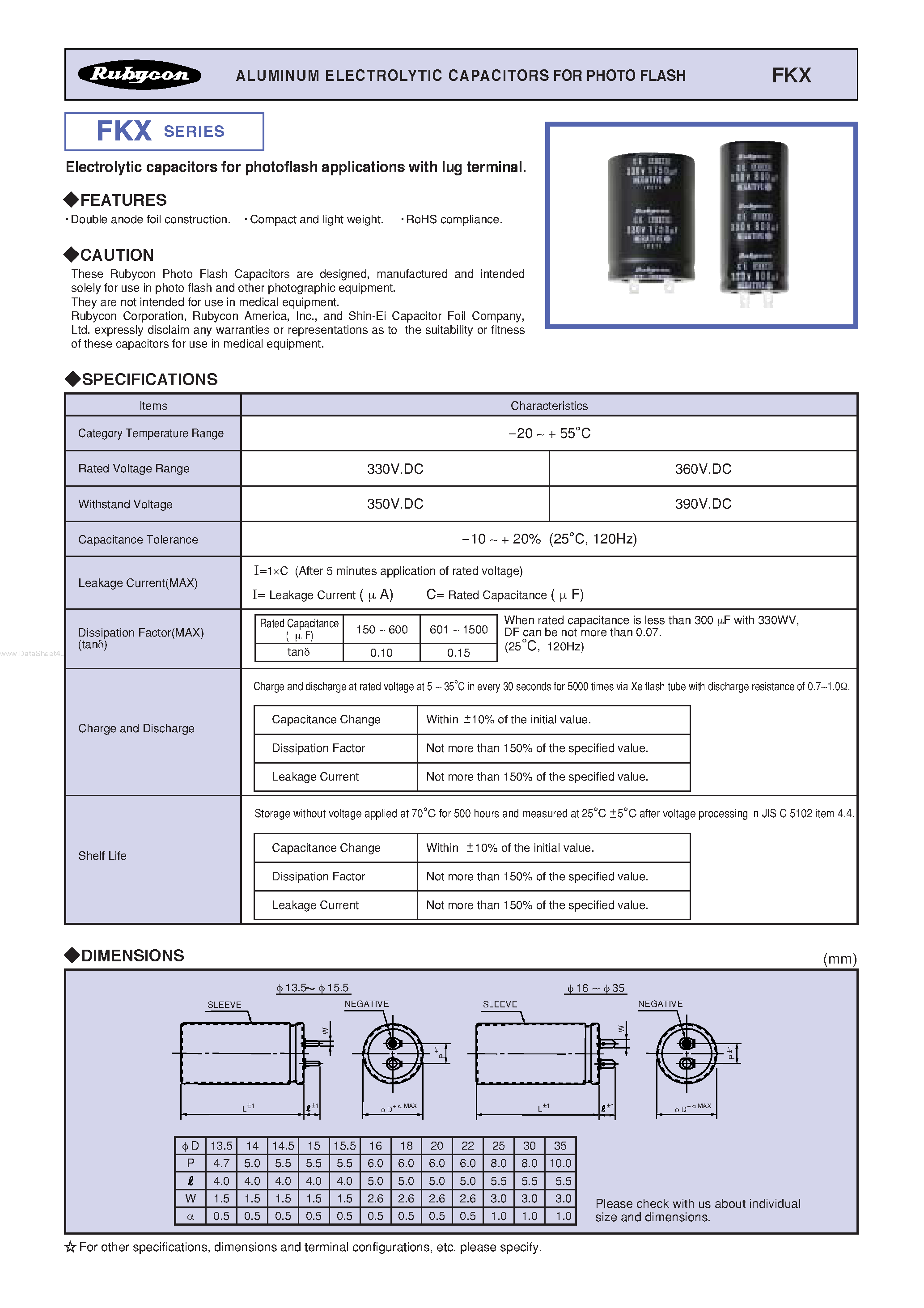 Datasheet FKX page 1 Datasheet FKX - ALUMINUM ELECTROLYTIC CAPACITORS page 1