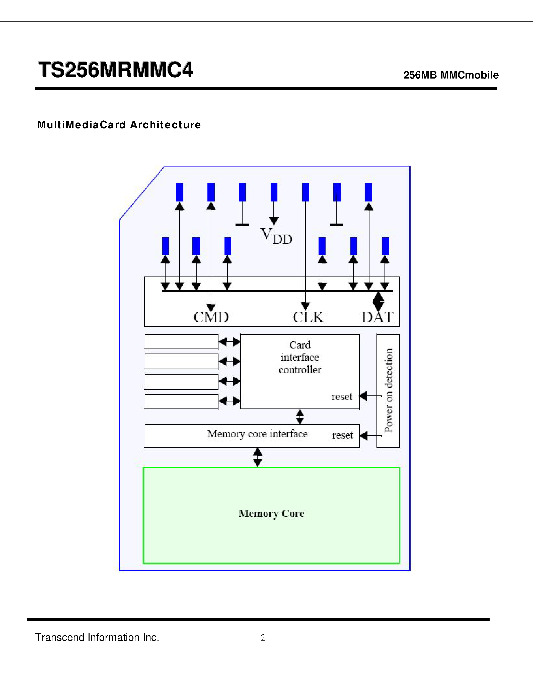 Datasheet TS256MRMMC4 page 2 Datasheet TS256MRMMC4 - 256MB MMCmobile page 2