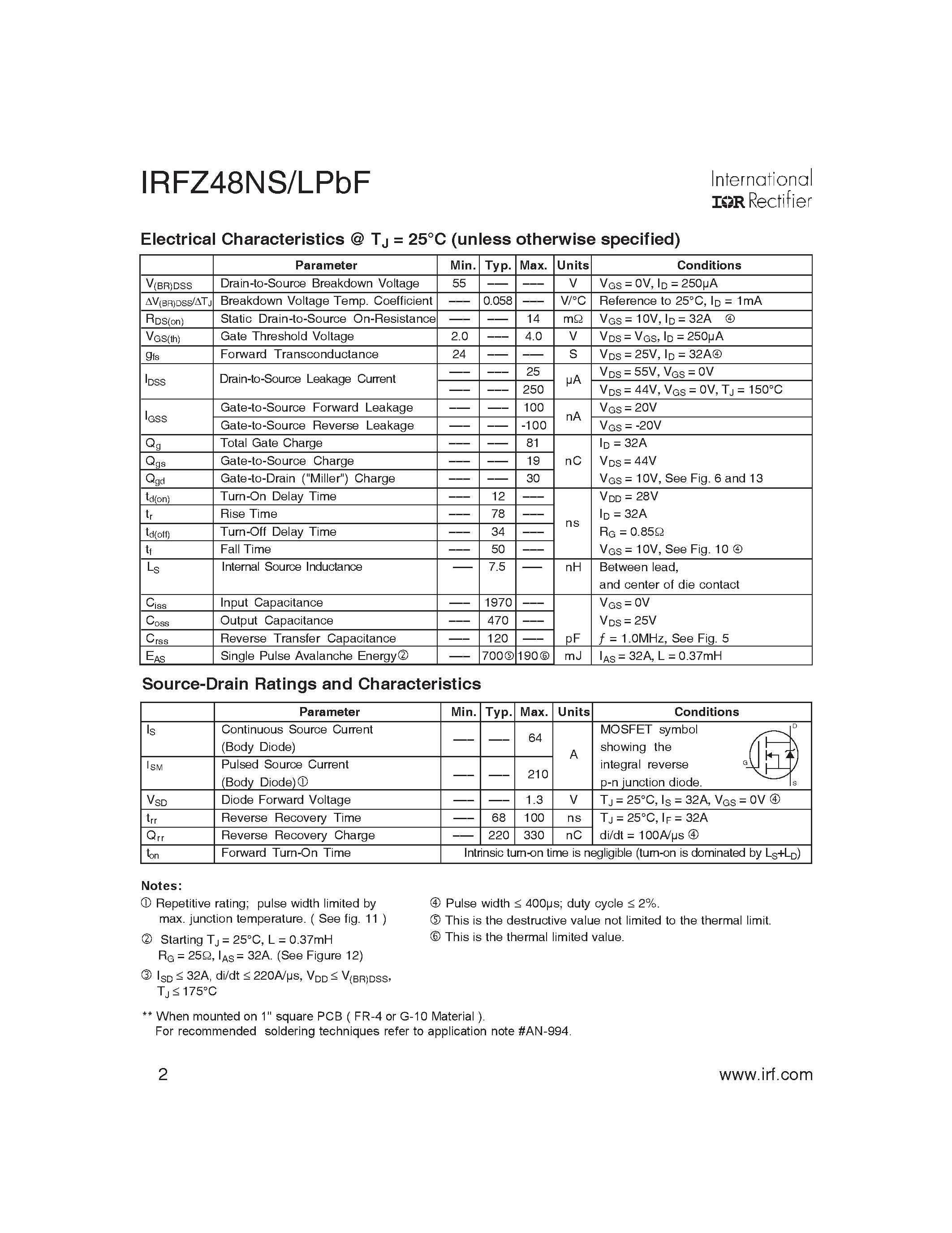 Datasheet IRFZ48NLPBF - HEXFET Power MOSFET page 2
