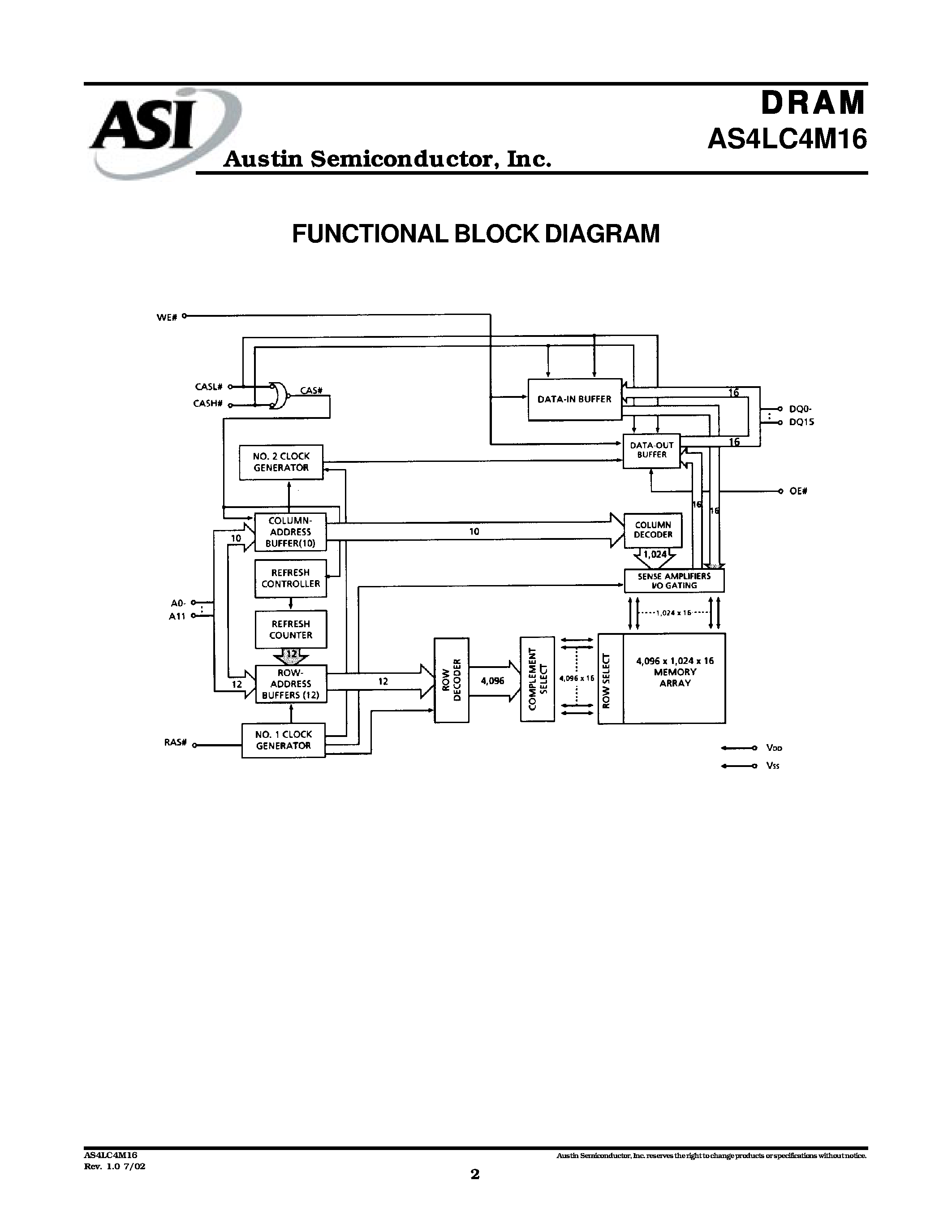 Datasheet AS4LC4M16 - 4 MEG x 16 DRAM page 2