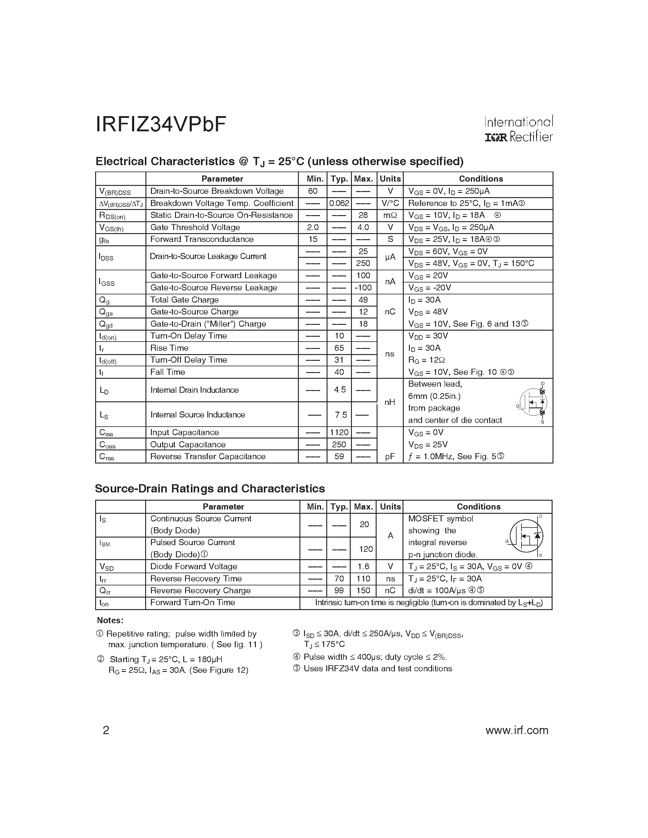Datasheet IRFIZ34VPBF - HEXFET Power MOSFET page 2