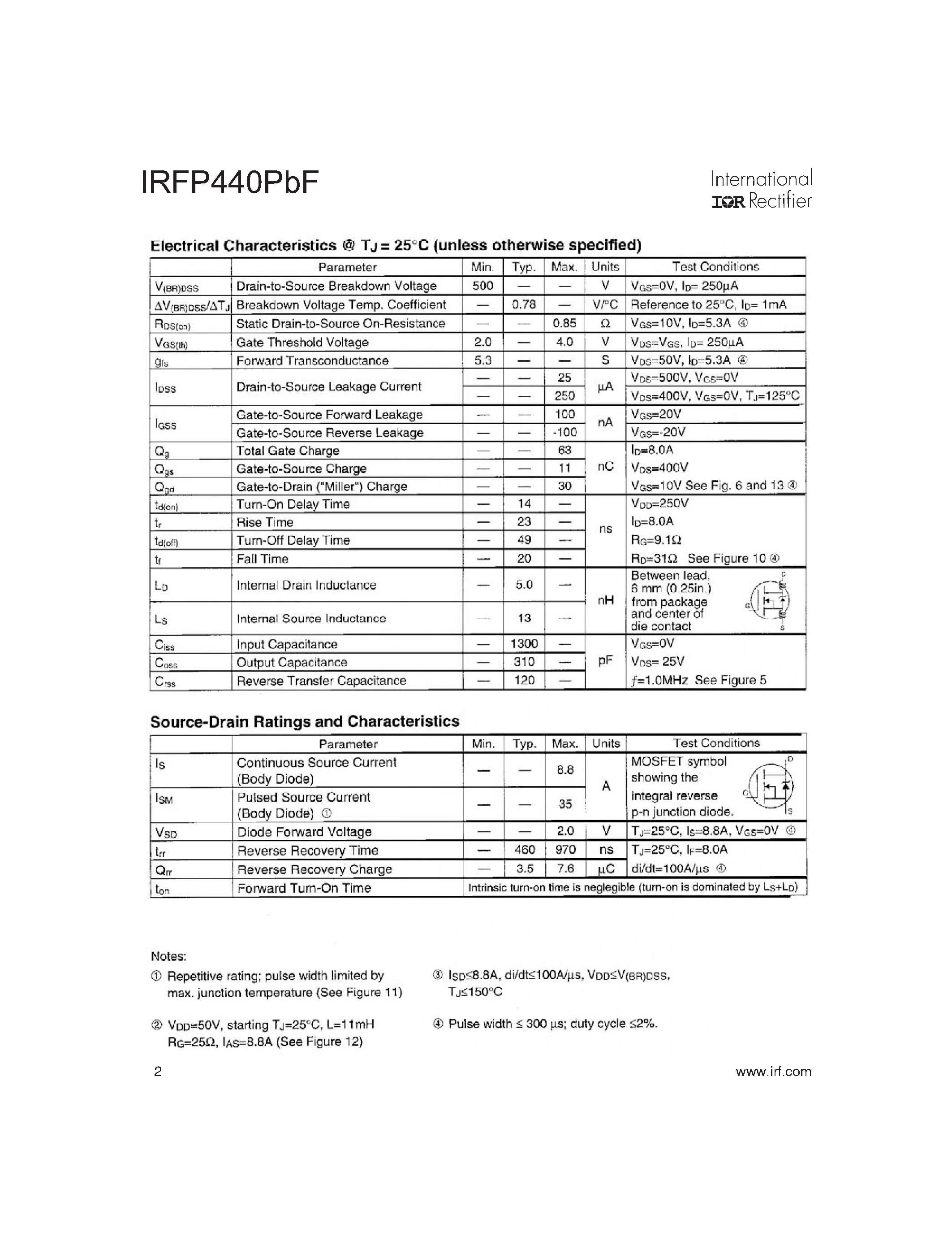 Datasheet IRFP440PBF - HEXFET Power MOSFET page 2