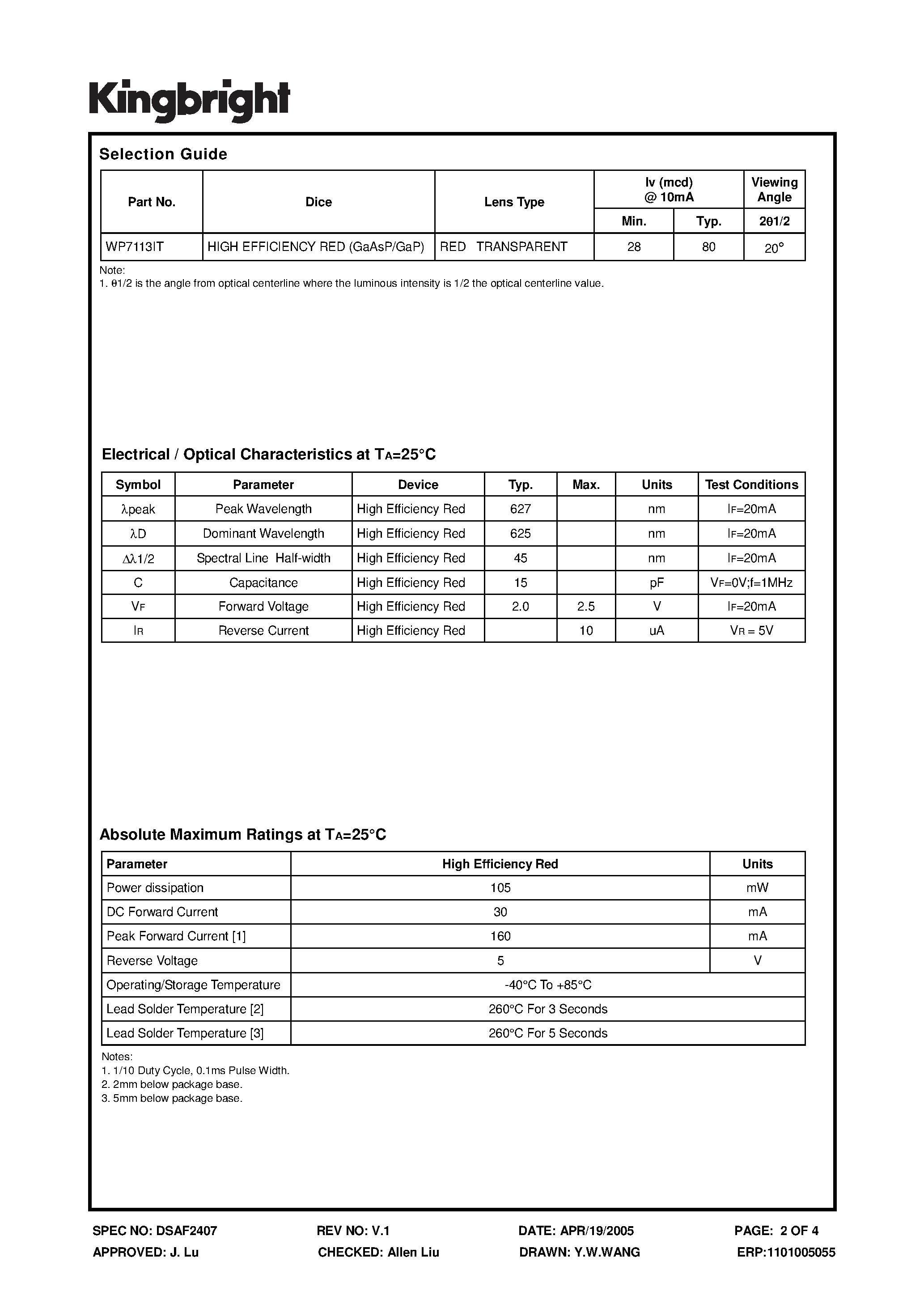 Datasheet WP7113IT - SOLID STATE LAMP page 2