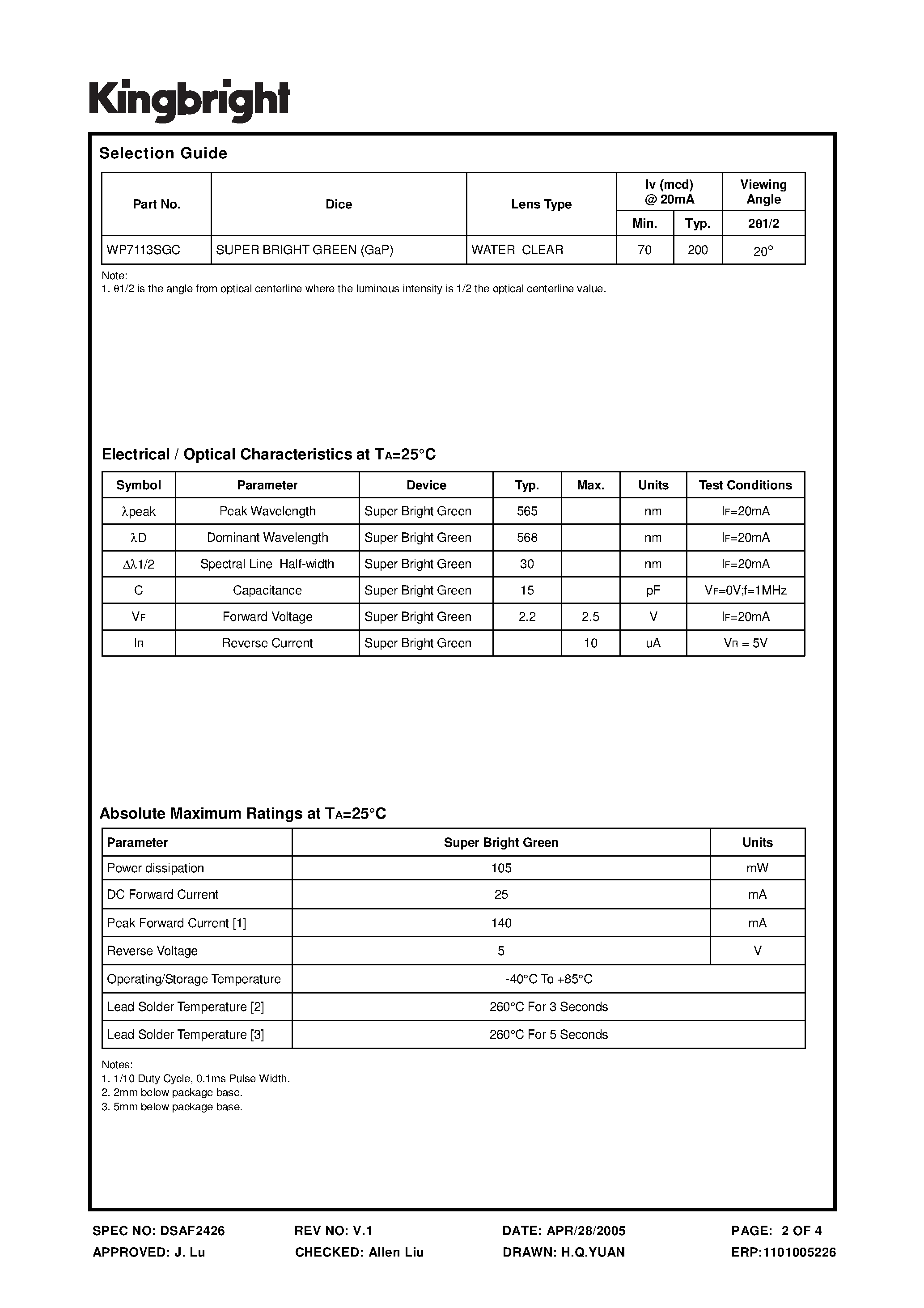 Datasheet WP7113SGC - SOLID STATE LAMP page 2