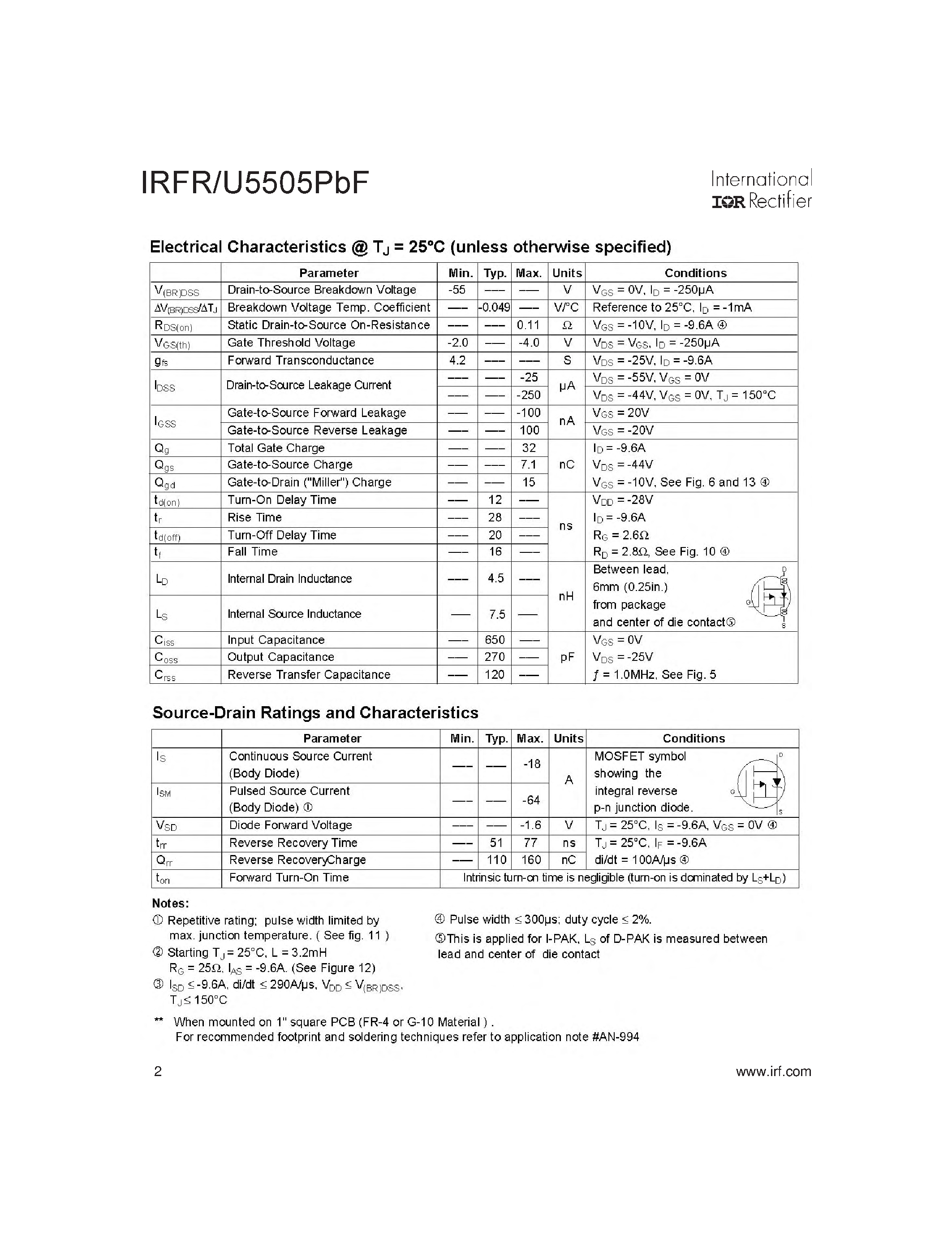 Datasheet IRFR5505PBF - HEXFET Power MOSFET page 2