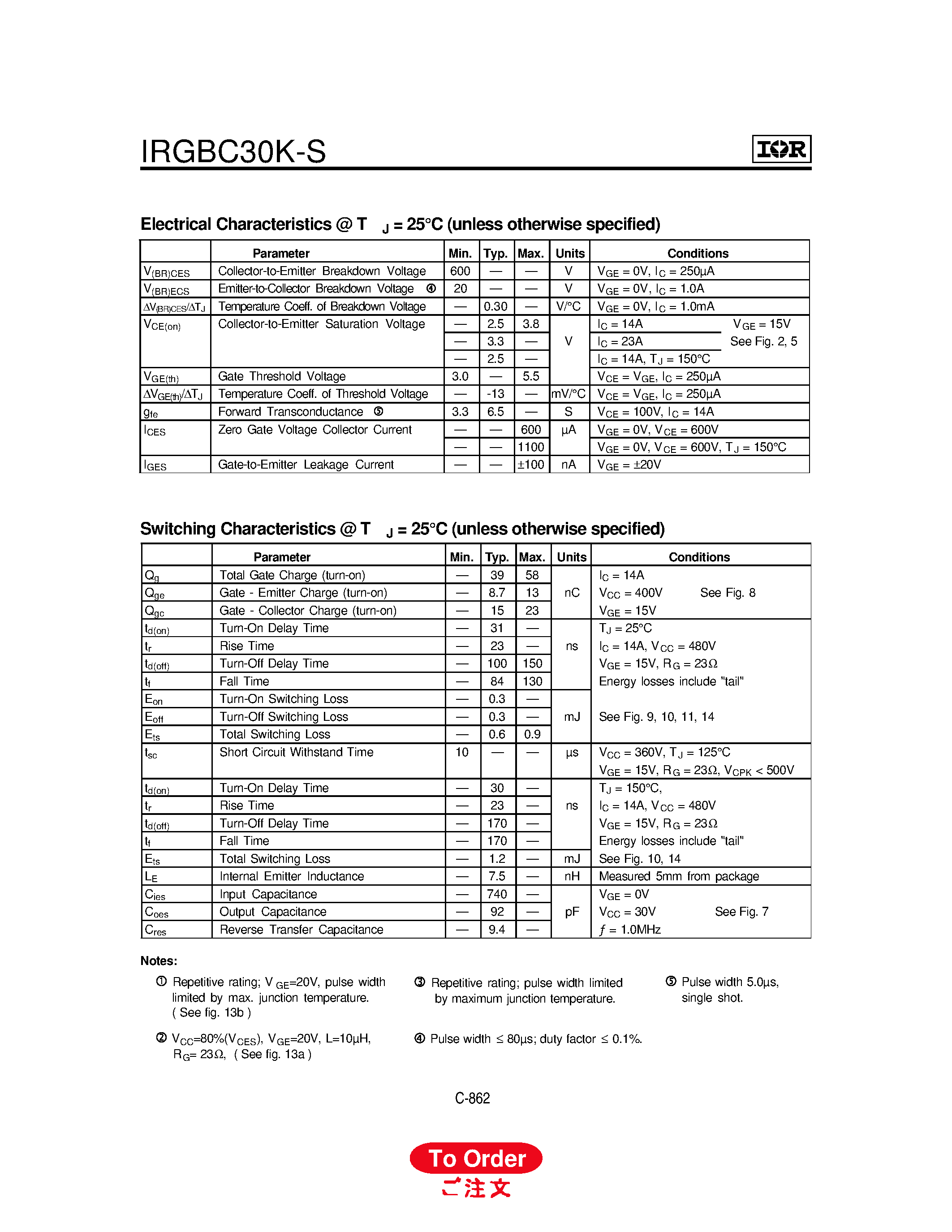 Datasheet IRGBC30K-S - INSULATED GATE BIPOLAR TRANSISTOR page 2