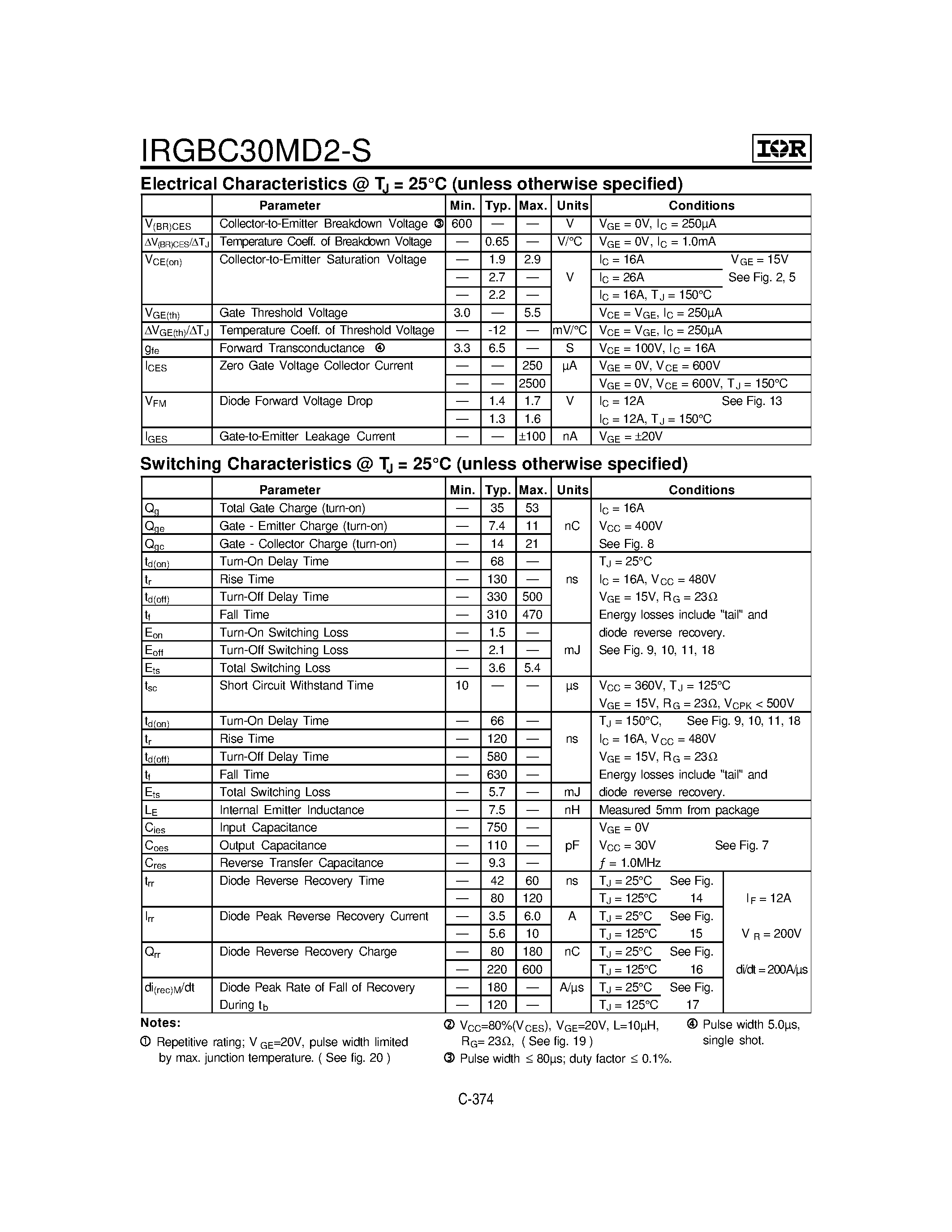 Datasheet IRGBC30MD2-S - INSULATED GATE BIPOLAR TRANSISTOR page 2