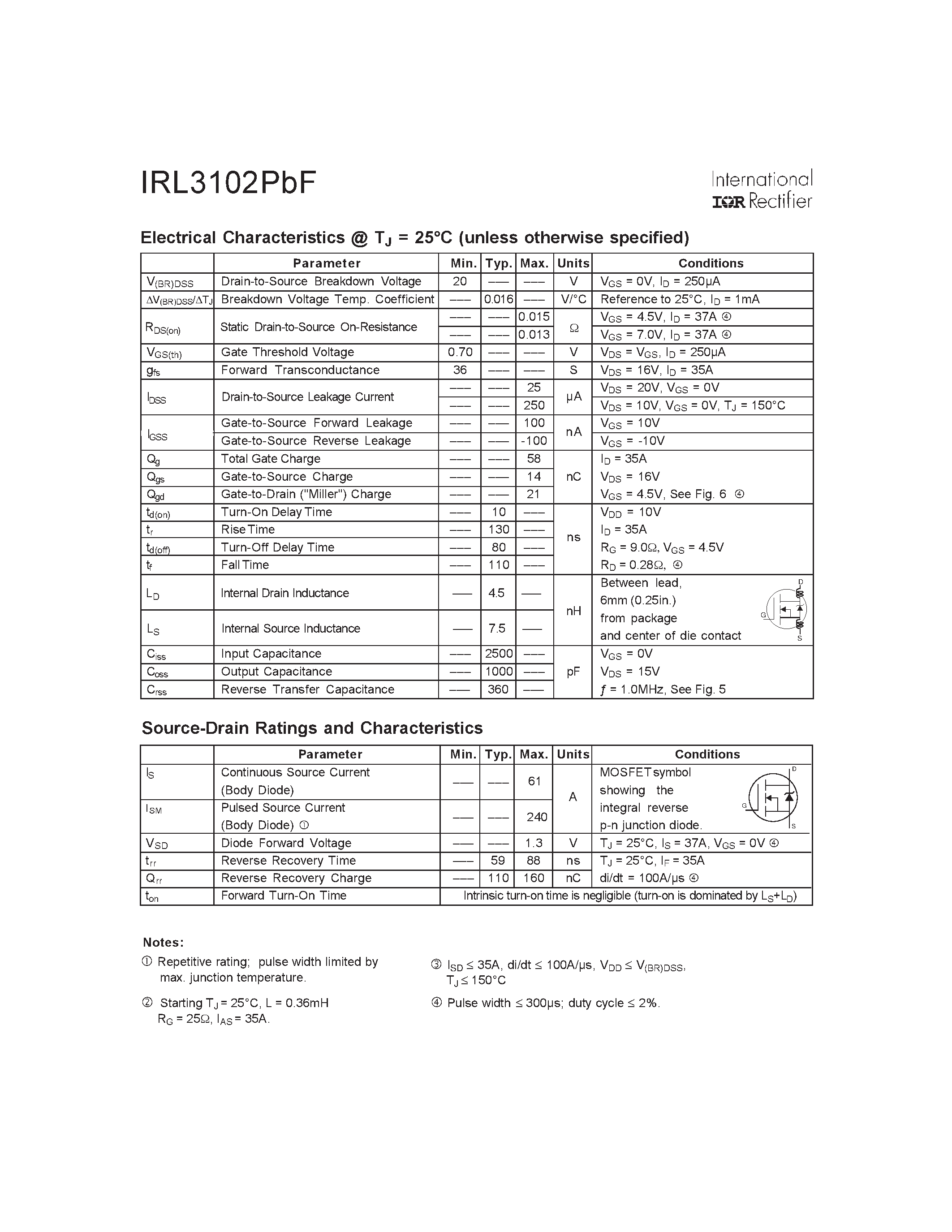 Даташит IRL3102PBF - HEXFET Power MOSFET страница 2