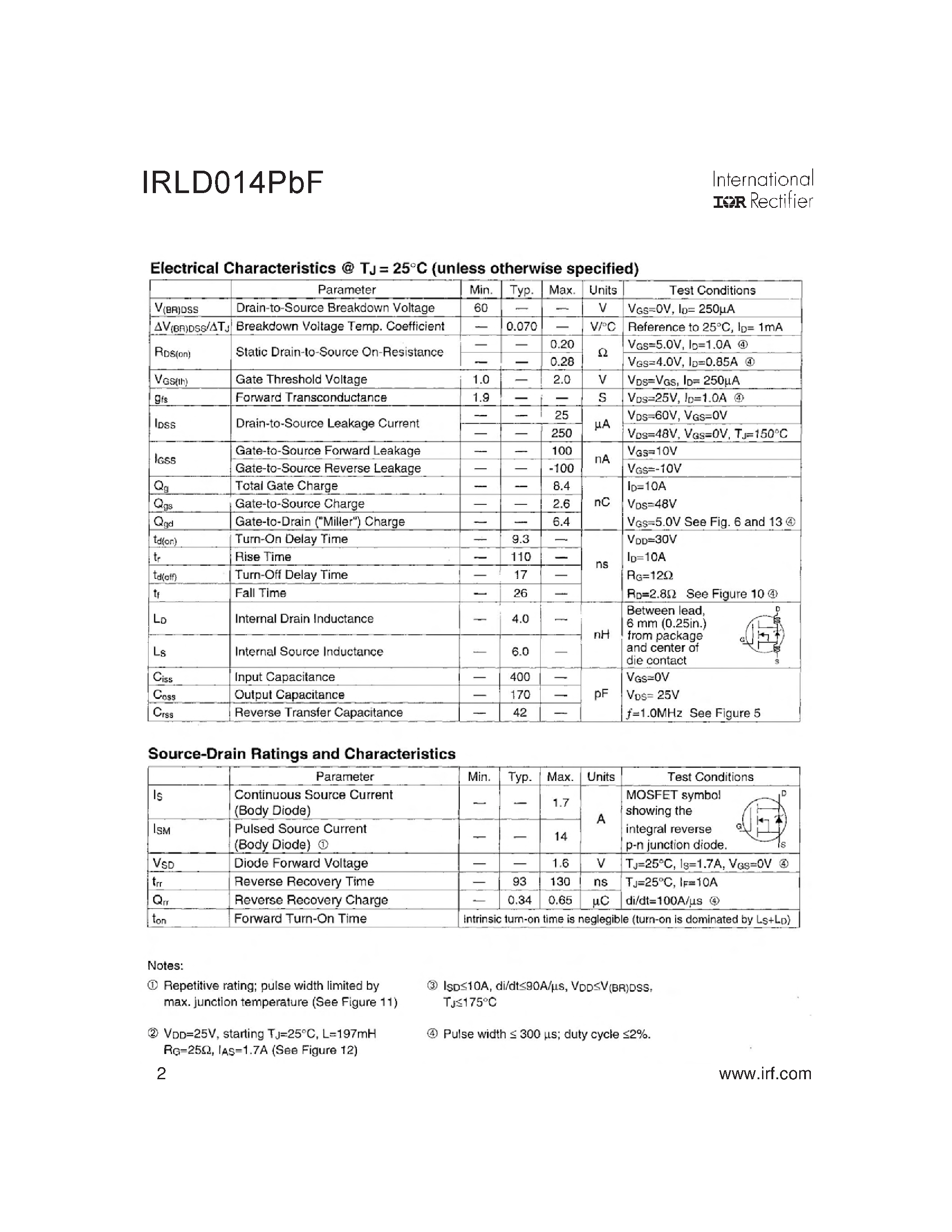 Datasheet IRLD014PBF - HEXFET Power MOSFET page 2