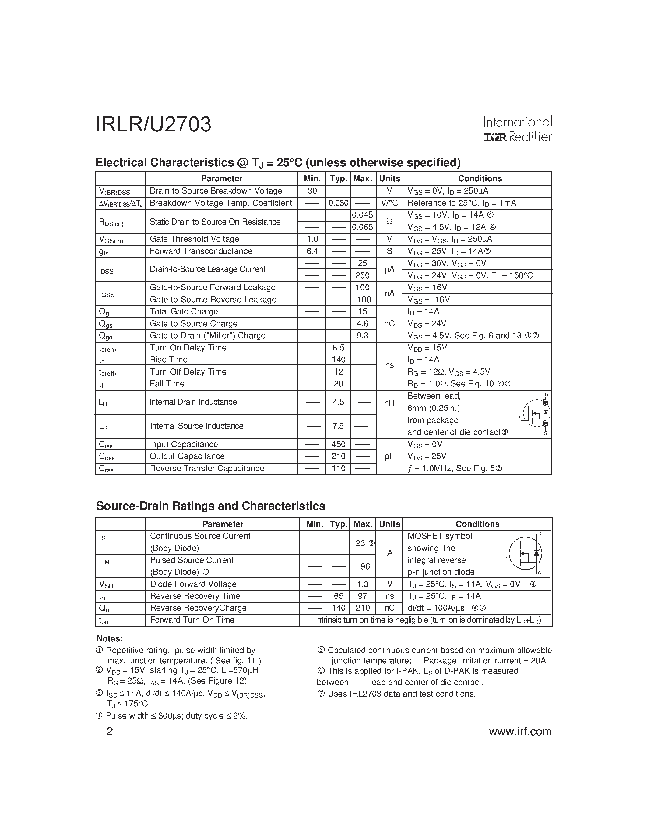 Datasheet IRLR2703 page 2 Datasheet IRLR2703 - HEXFET Power MOSFET page 2