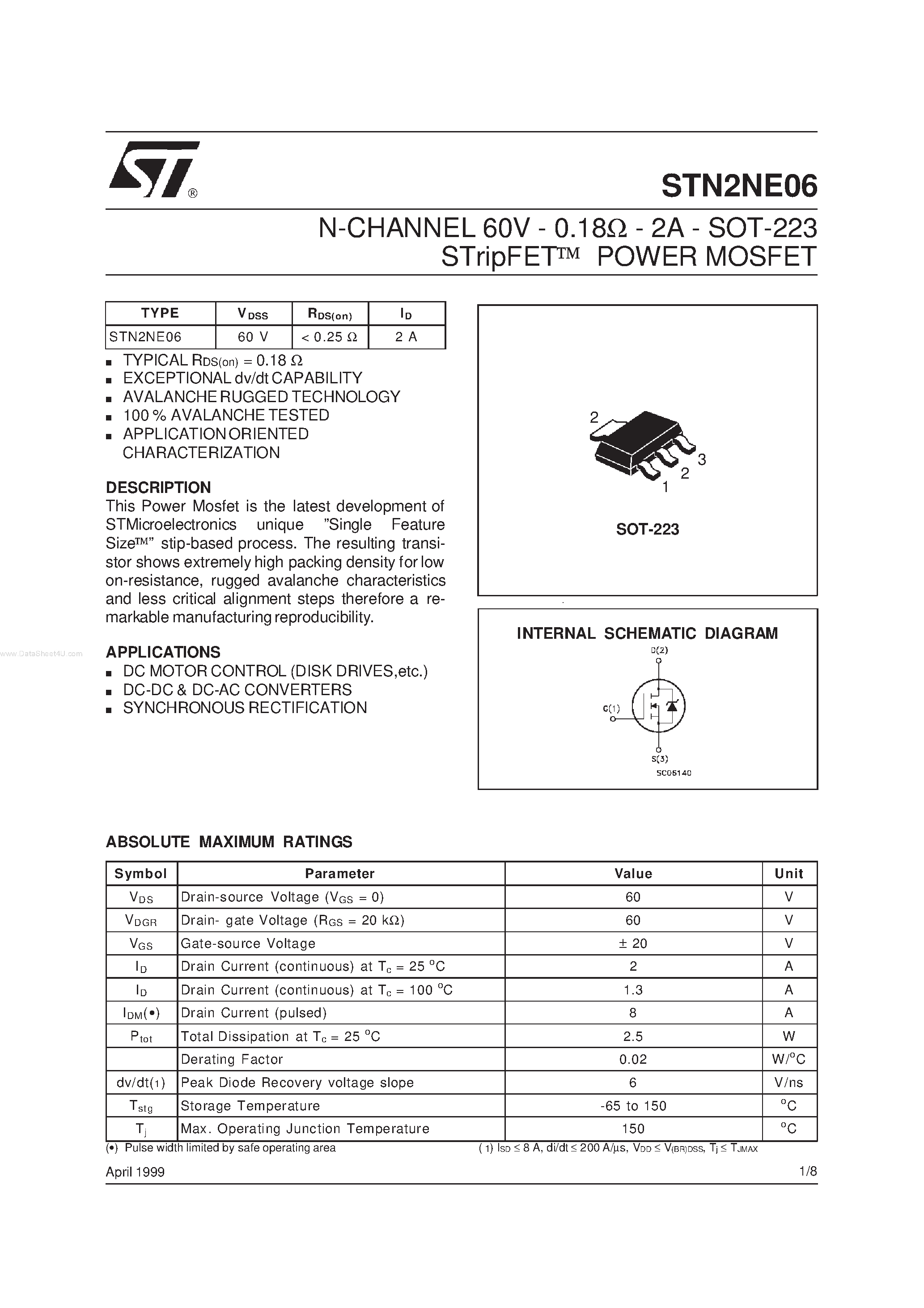 Datasheet STN2NE06 - N-CHANNEL POWER MOSFET page 1