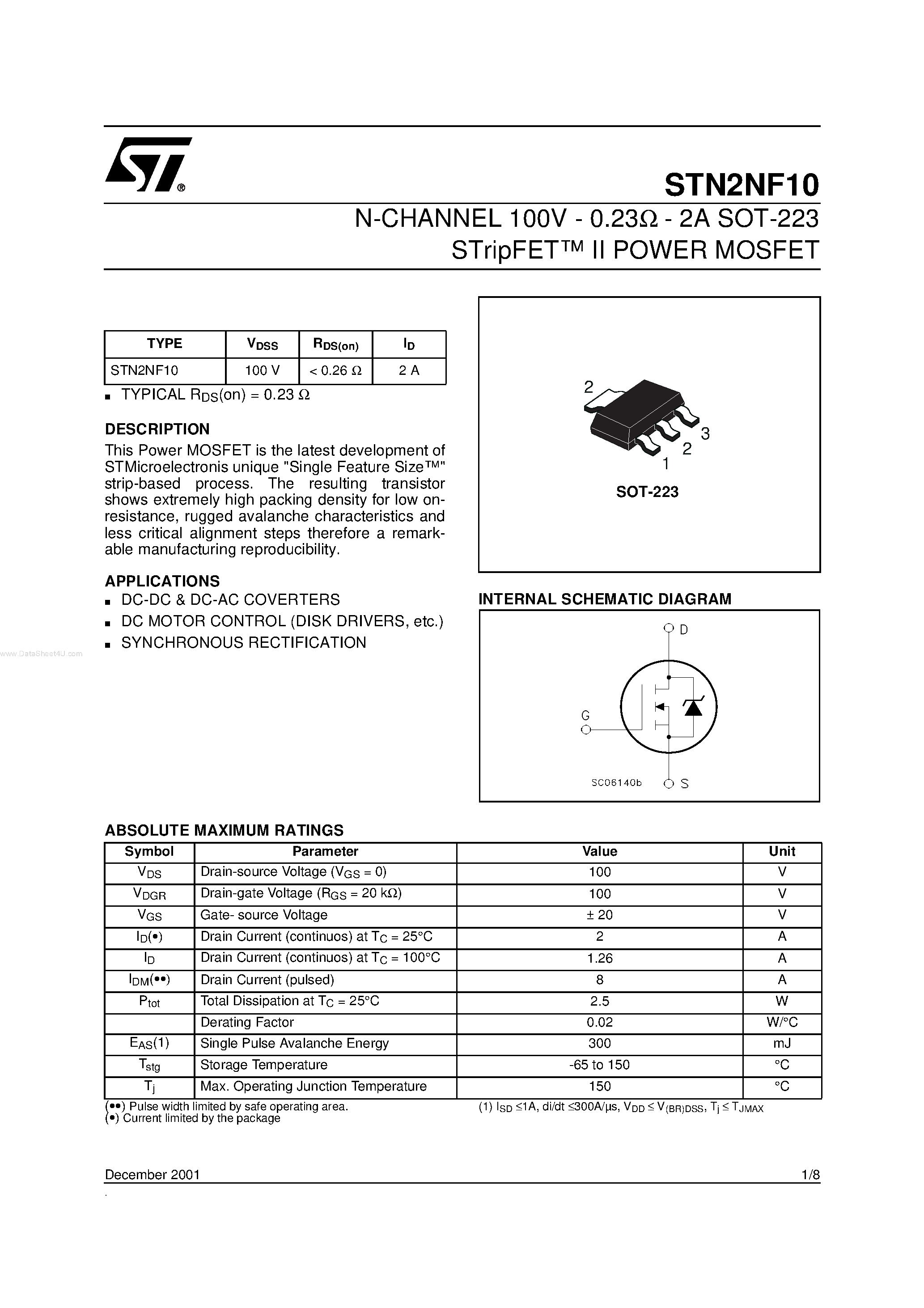 Datasheet STN2NF10 - N-CHANNEL POWER MOSFET page 1