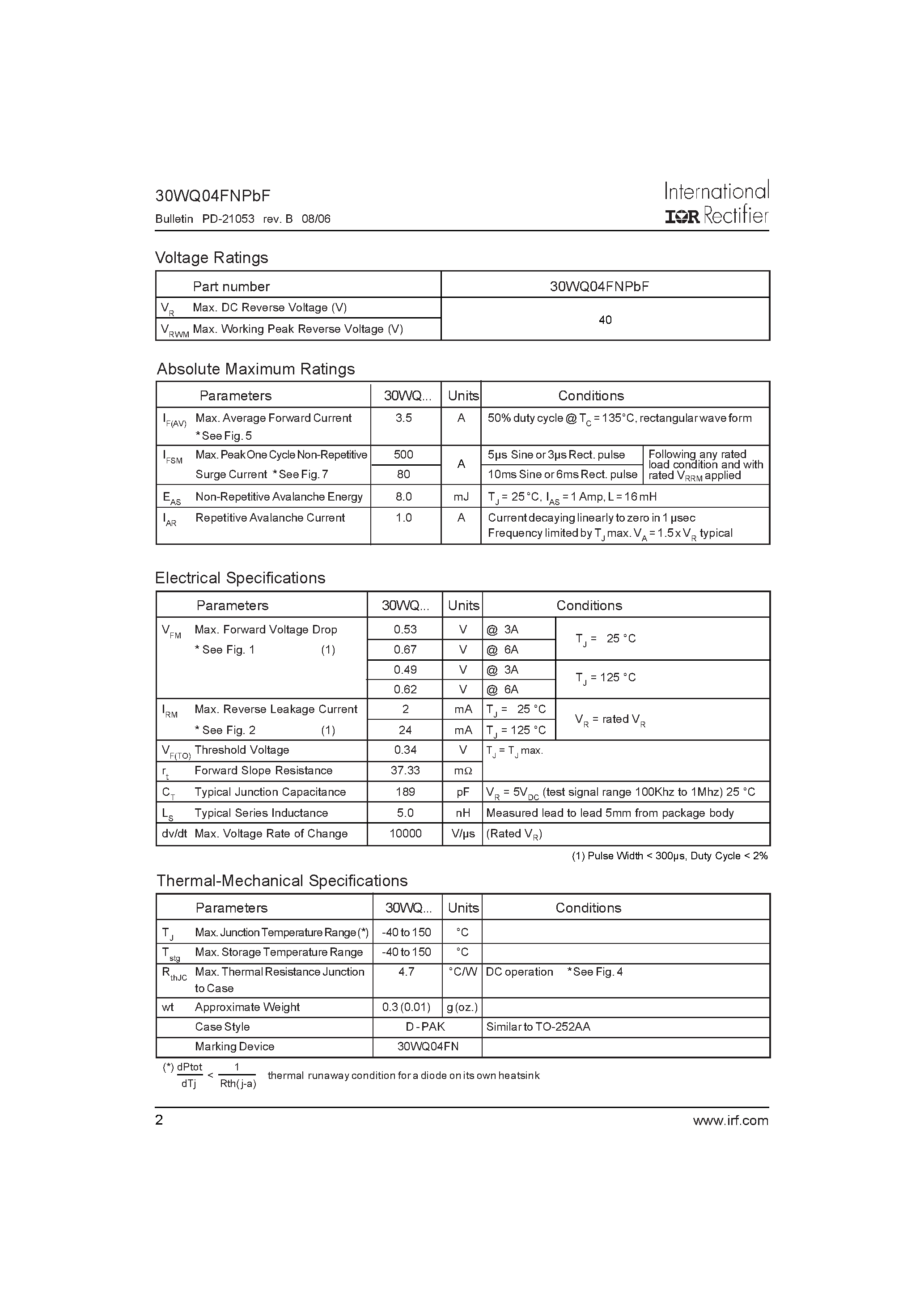 Datasheet 30WQ04FNPBF - SCHOTTKY RECTIFIER page 2