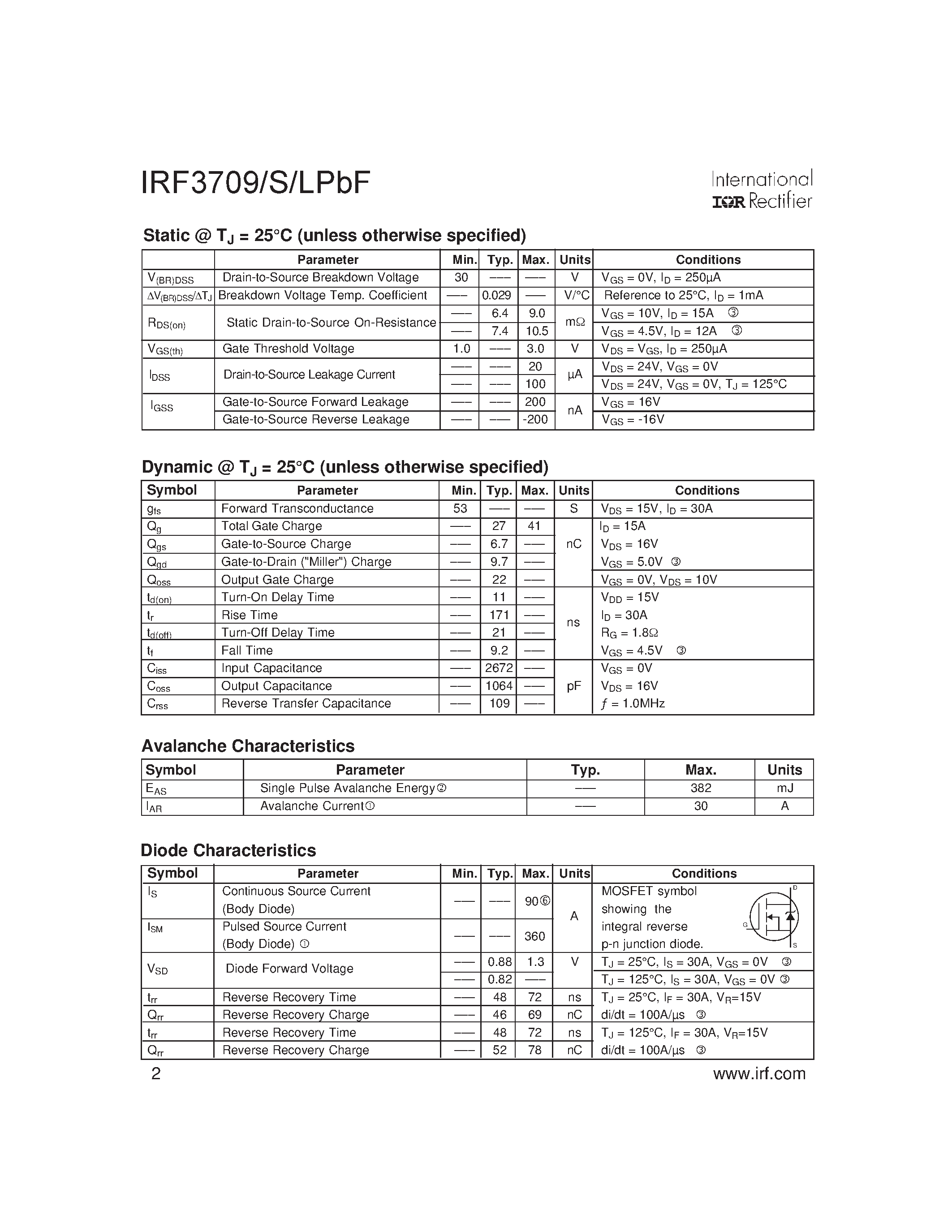 Datasheet IRF3709LPBF - SMPS MOSFET page 2