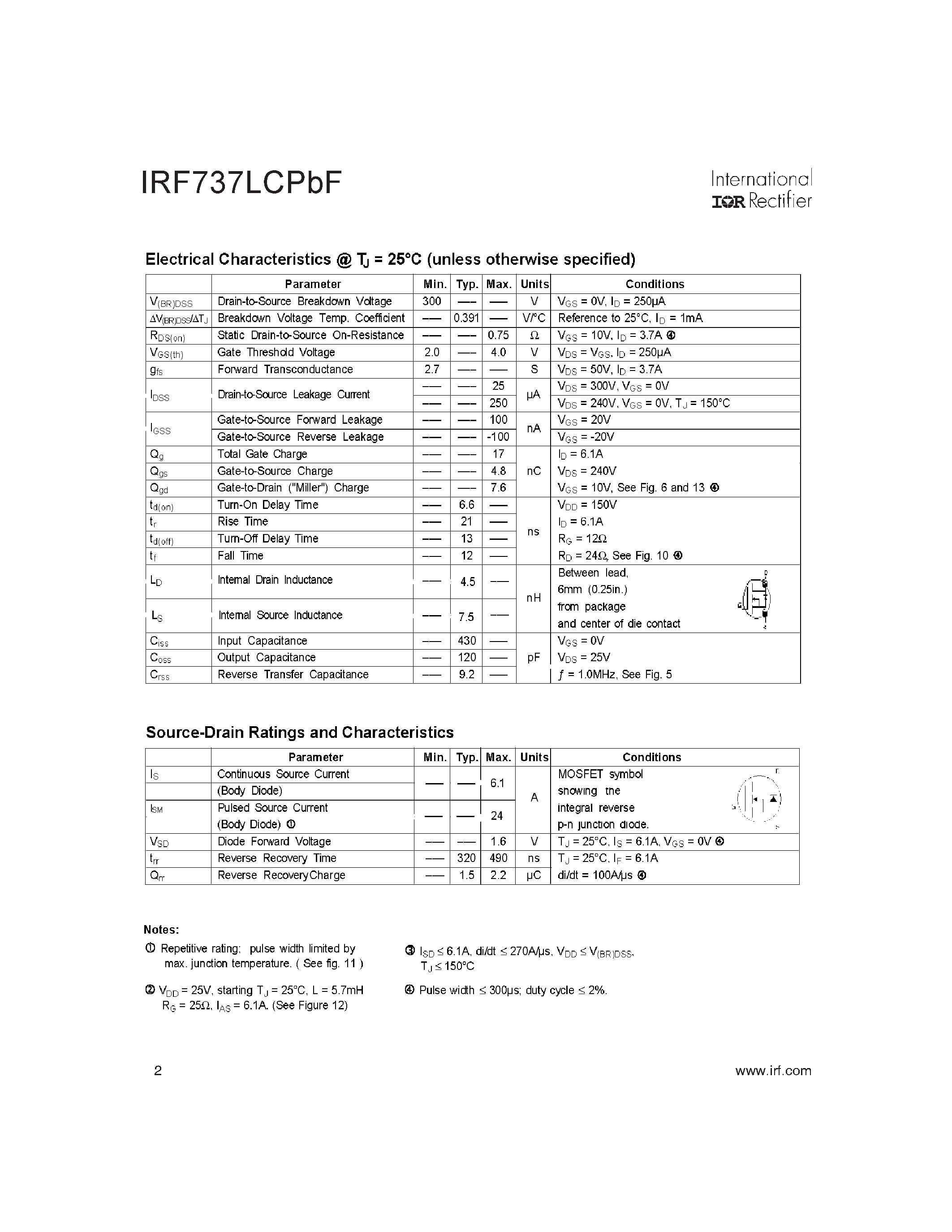 Datasheet IRF737LCPBF - HEXFET Power MOSFET page 2