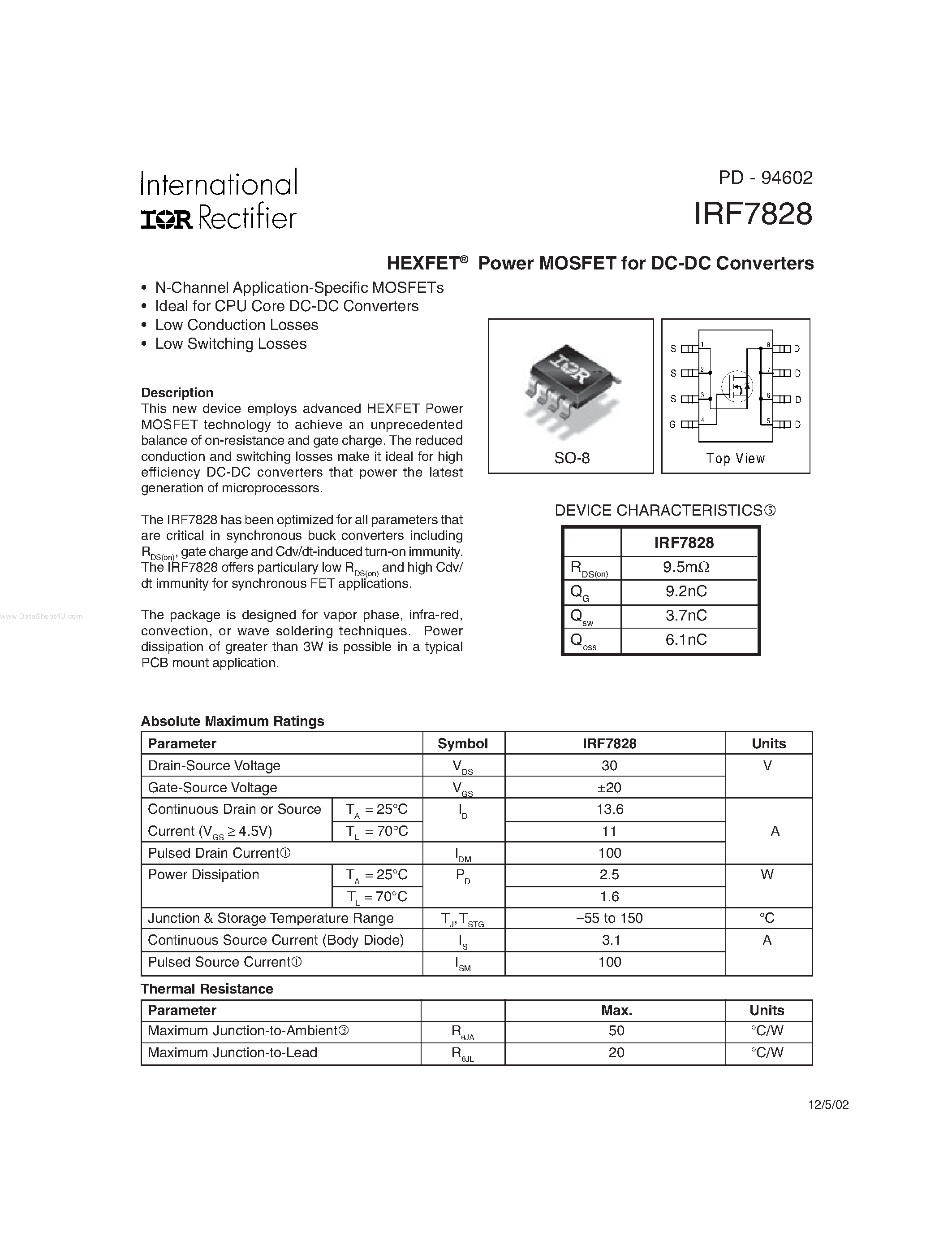 Datasheet IRF7828 - HEXFET Power MOSFET page 1