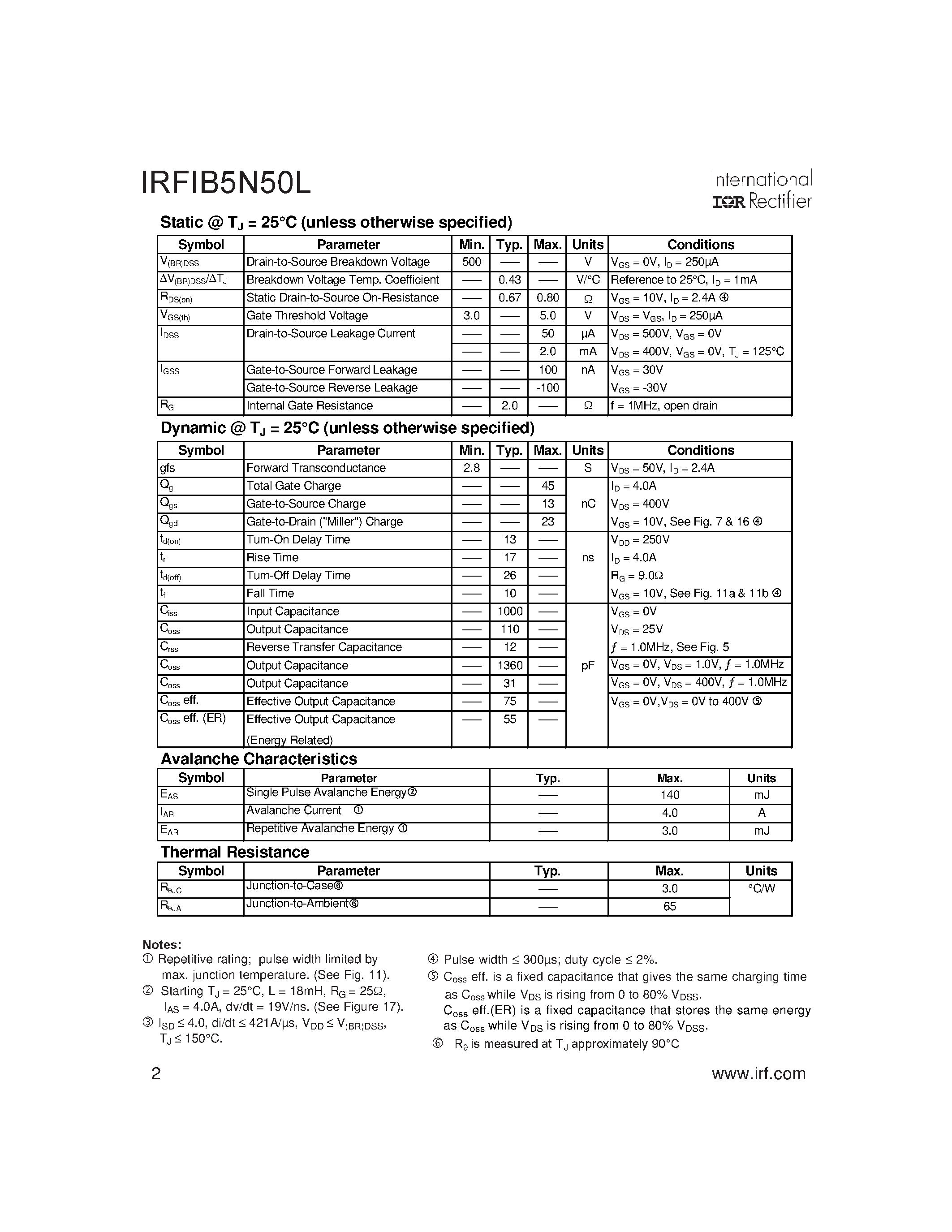 Datasheet IRFIB5N50L - MOTOR Control Application page 2