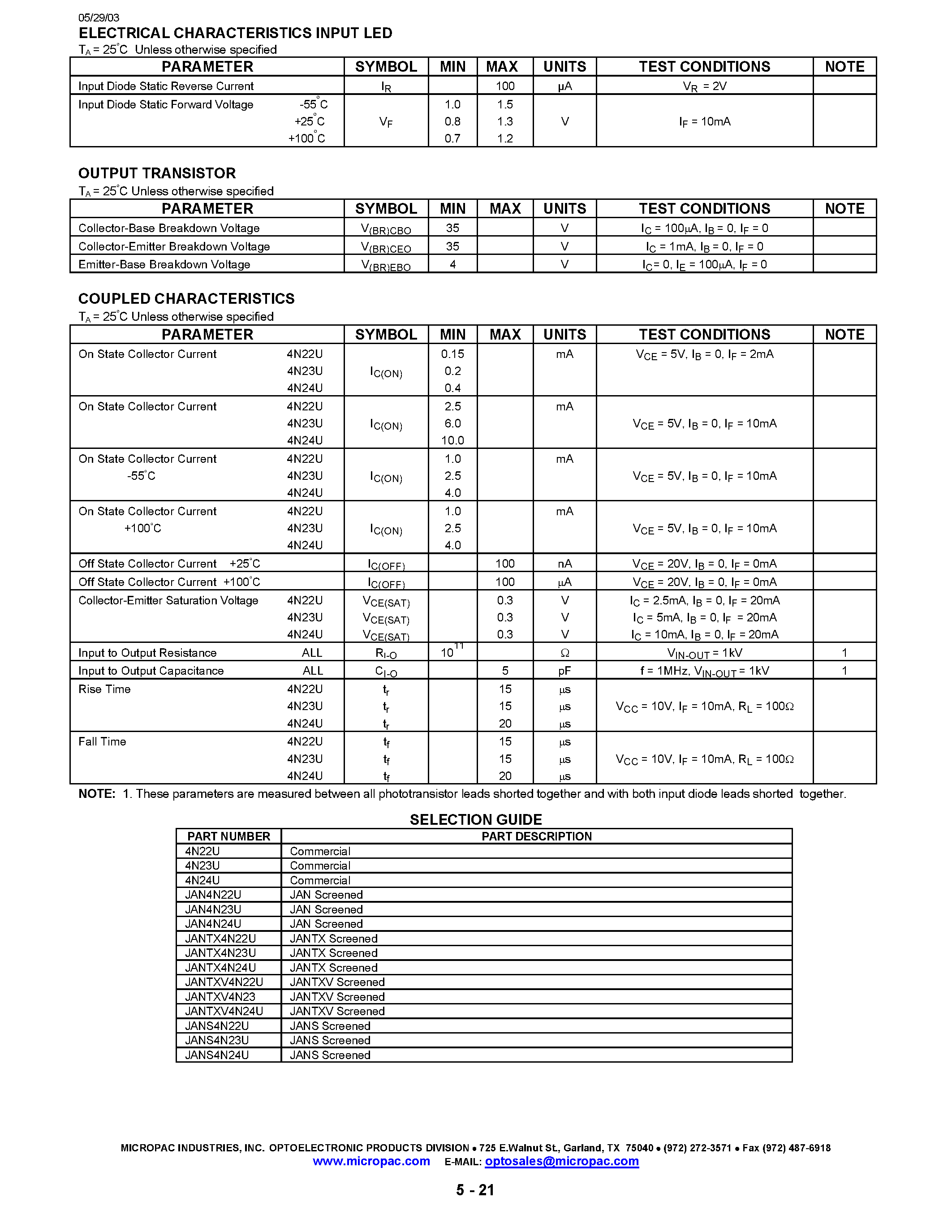 Datasheet 4N22U page 2 Datasheet 4N22U - (4N22U - 4N24U) 6-Pin LCC Optocouplers page 2