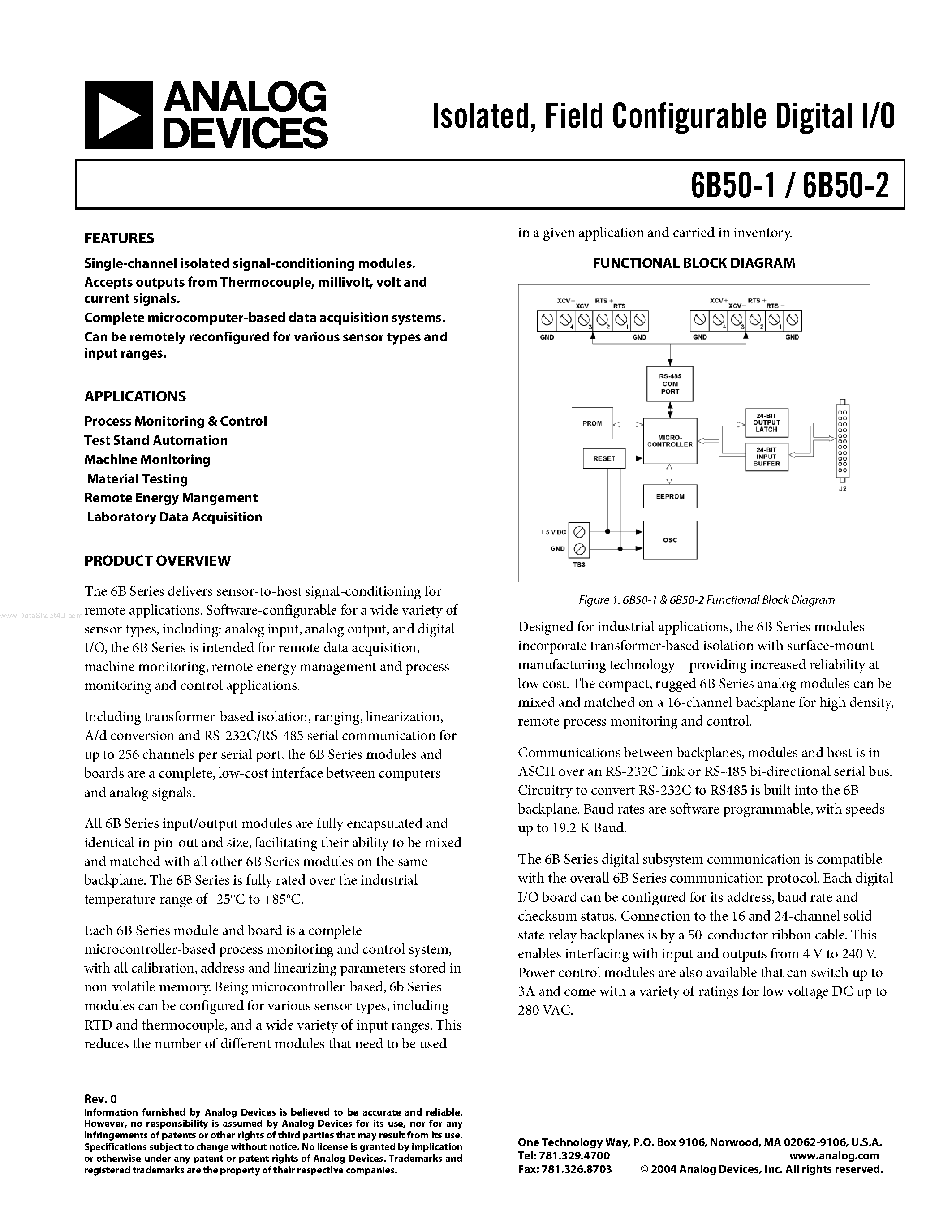 Даташит на микросхему 6B50-1 страница 1 Даташит 6B50-1 - (6B50-1/-2) Field Configurable Digital I/O страница 1