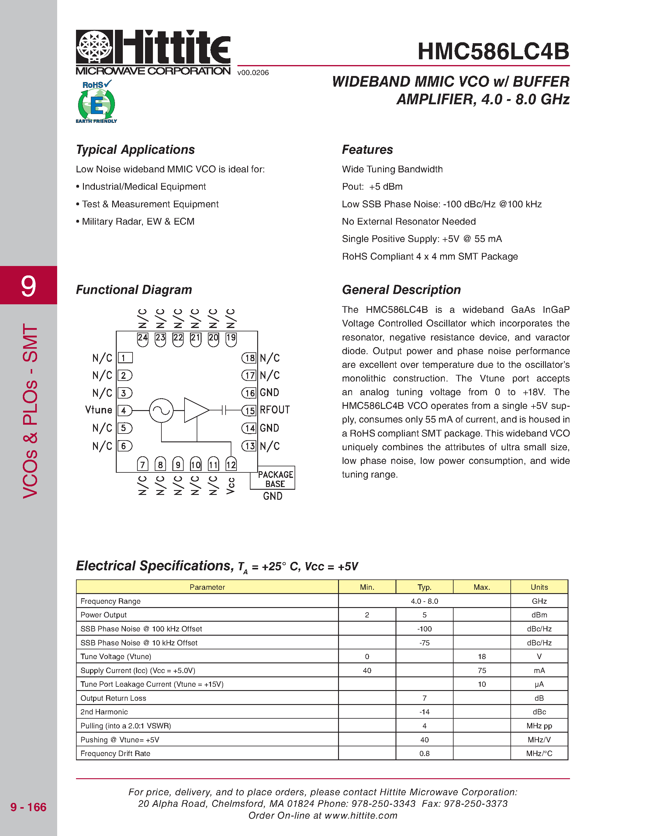 Даташит HMC586LC4B - WIDEBAND MMIC VCO w/ BUFFER AMPLIFIER страница 1