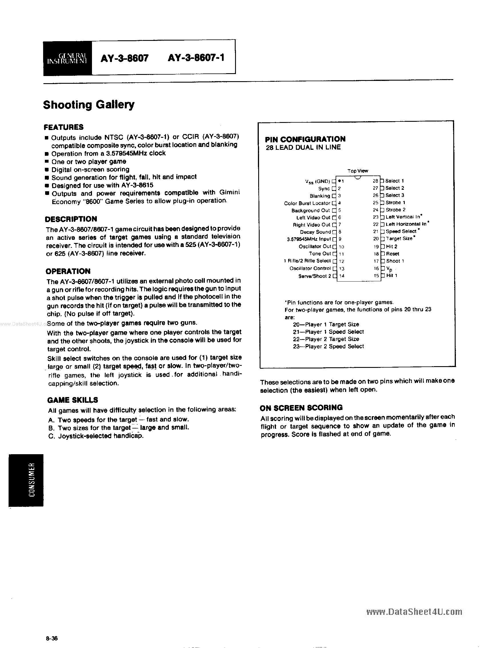 Datasheet AY-3-8607 - Shooting Gallery page 1
