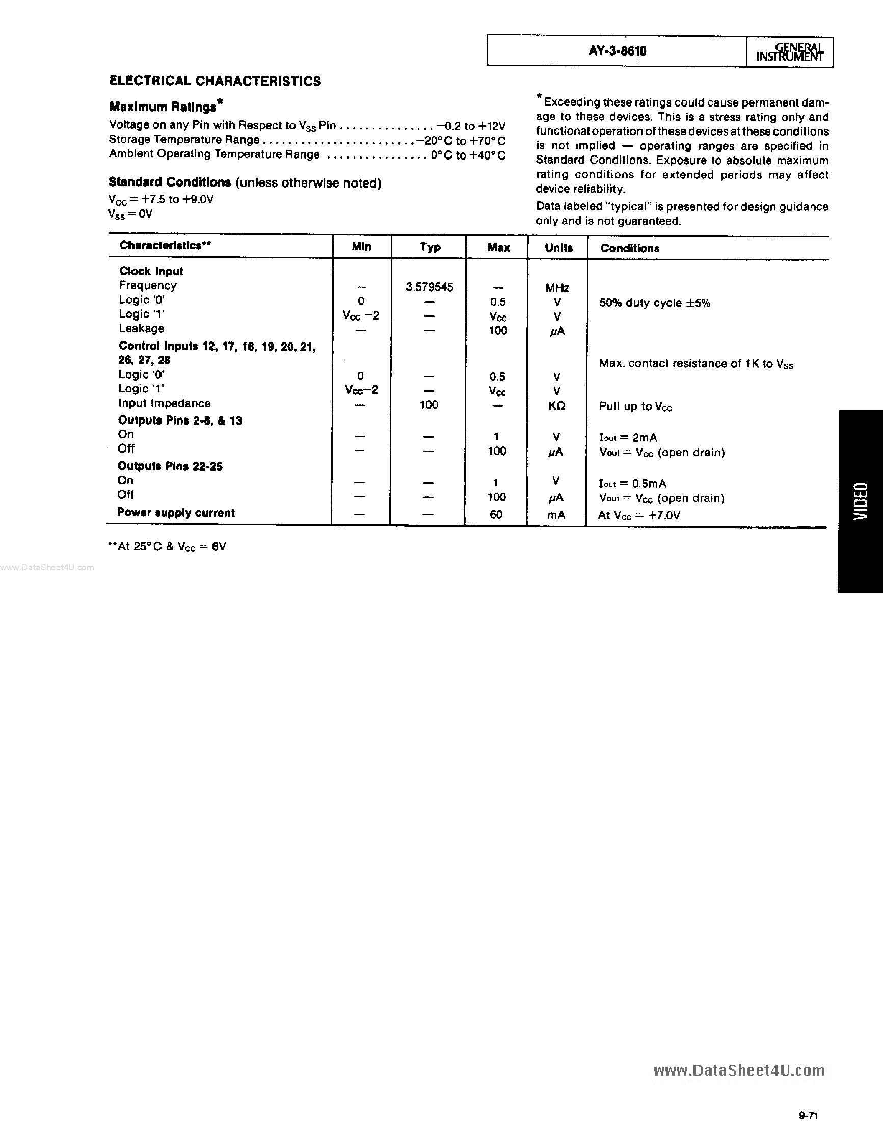 Datasheet AY-3-8610 page 2 Datasheet AY-3-8610 - Supersport page 2