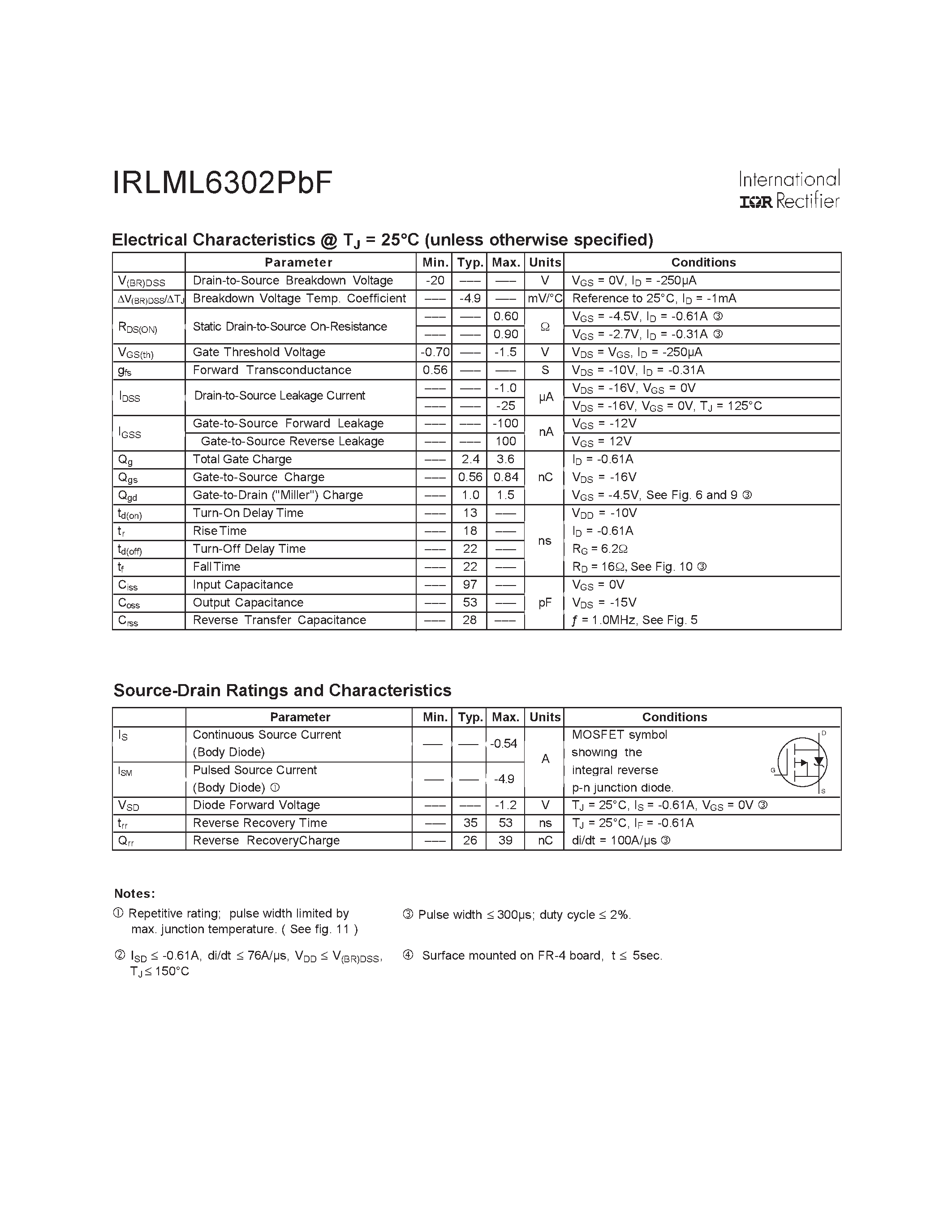 Даташит IRLML6302PBF - HEXFET Power MOSFET страница 2