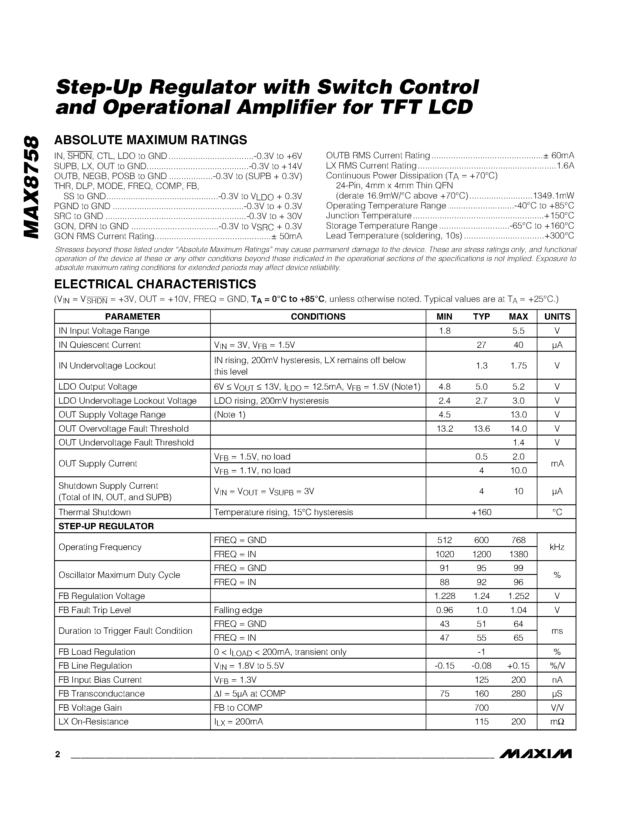 Datasheet MAX8758 - Step-Up Regulator page 2