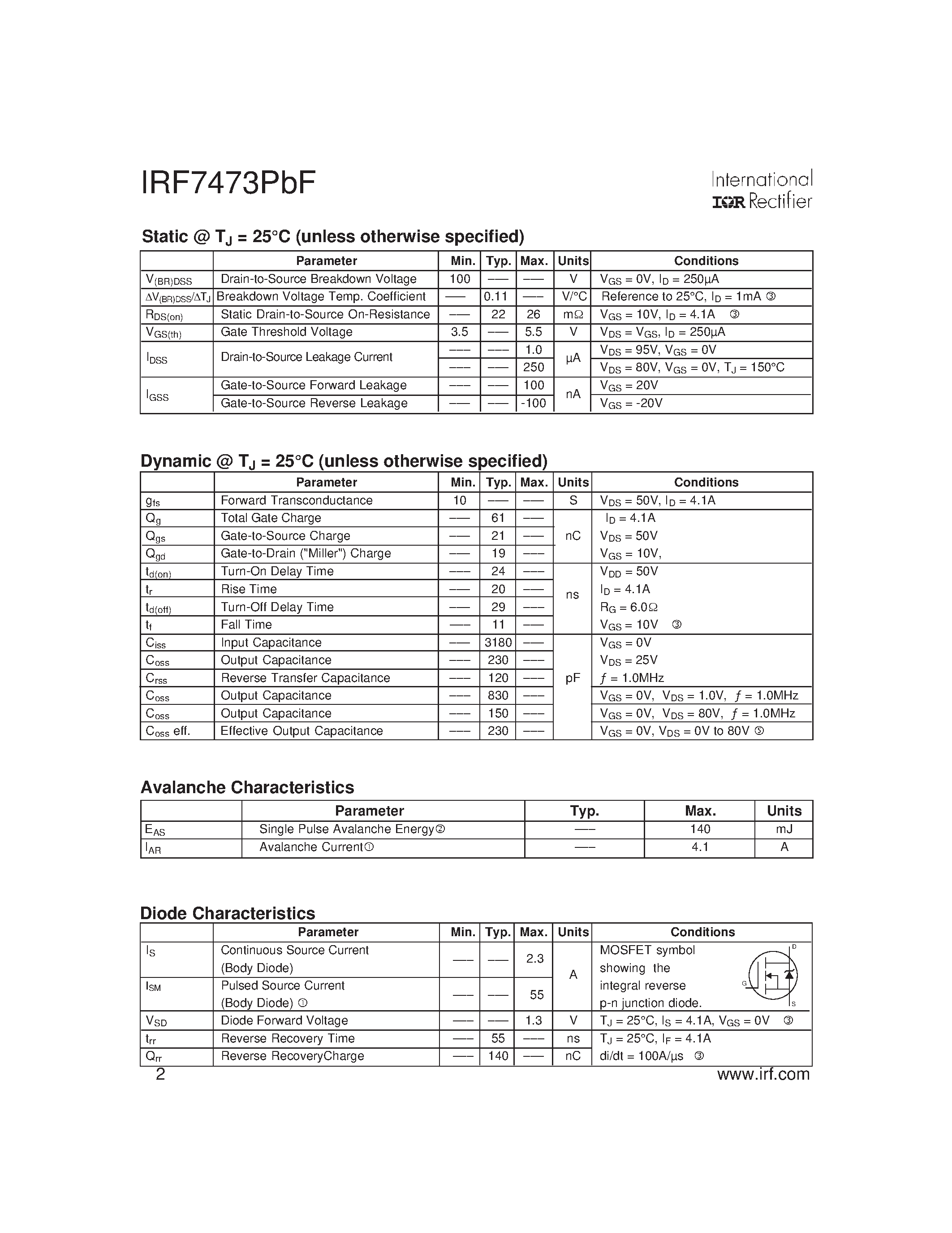 Datasheet IRF7473PBF - HEXFET Power MOSFET page 2