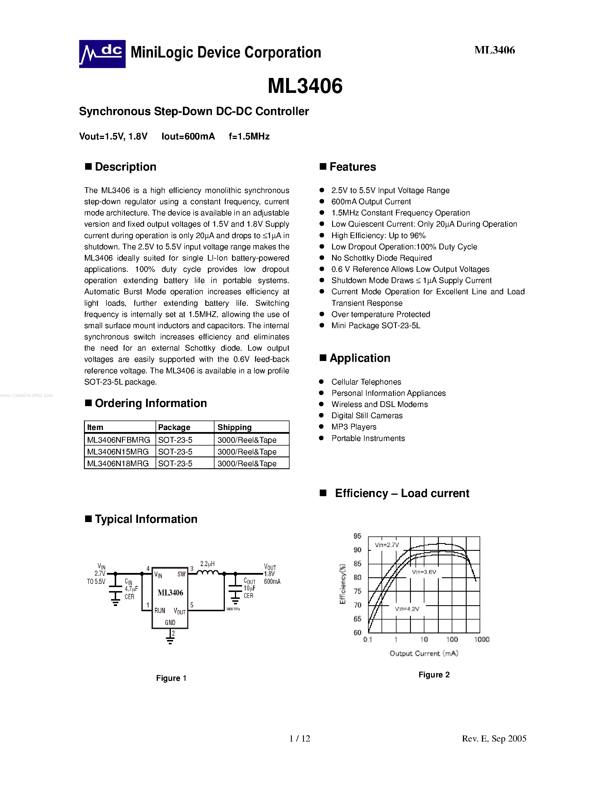 Datasheet ML3406 - Synchronous Step-Down DC-DC Controller page 1