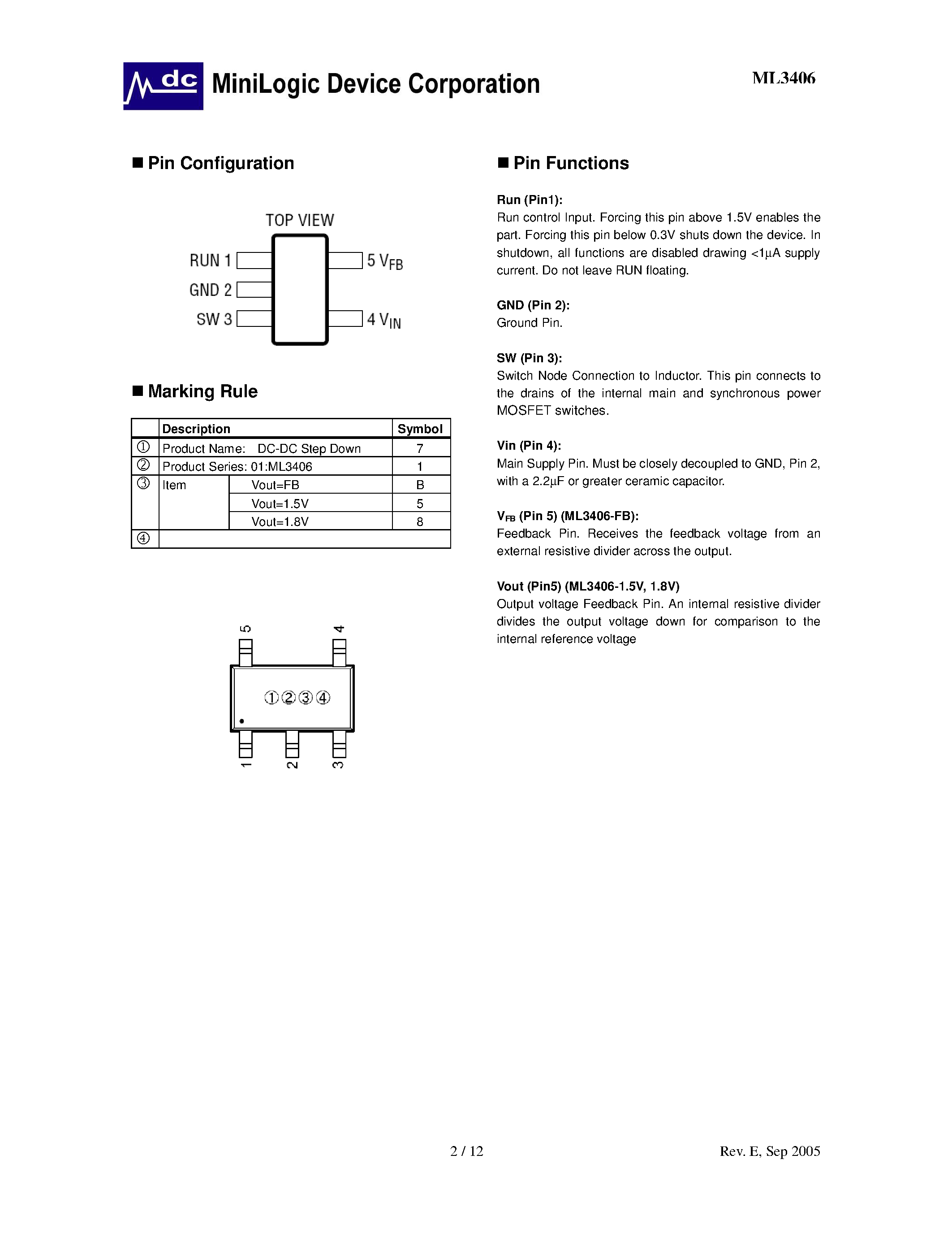 Datasheet ML3406 - Synchronous Step-Down DC-DC Controller page 2