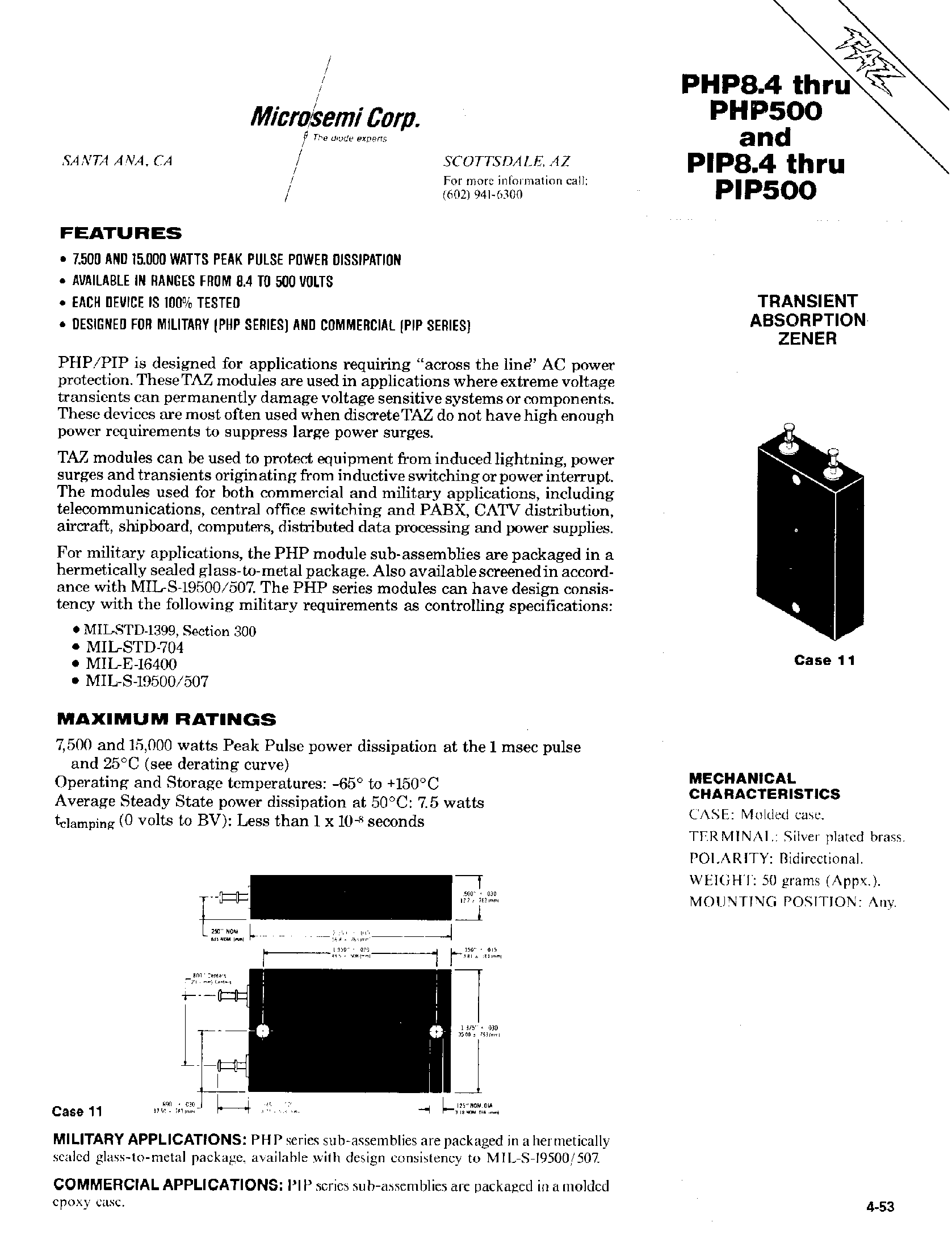 Datasheet PIP120 - (PIPxxx) TRANSIENT ABSORPTION ZENER page 1
