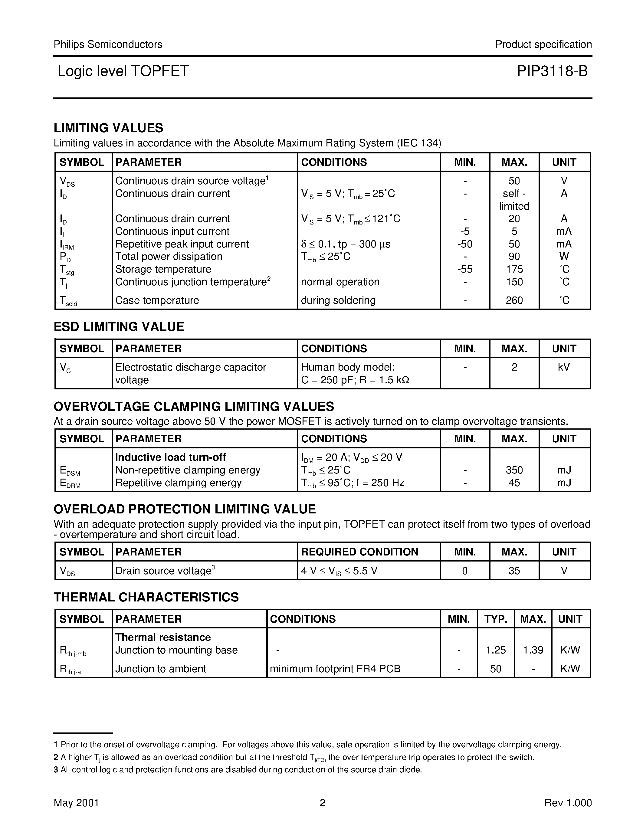 Datasheet PIP3118-B page 2 Datasheet PIP3118-B - LOGIC LEVEL TOPFET page 2