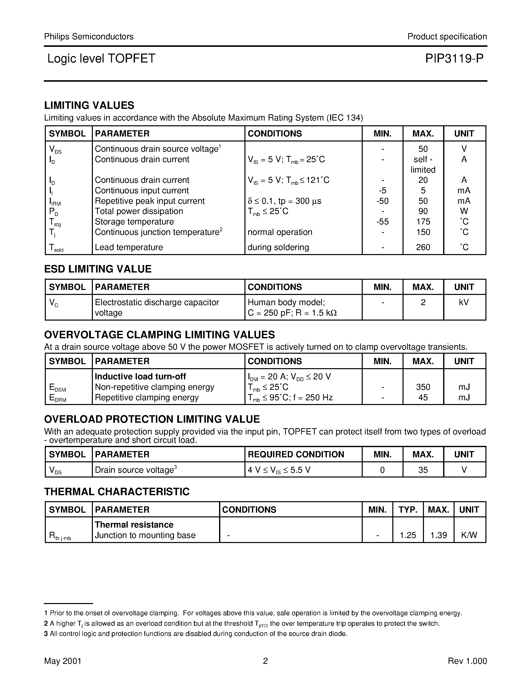 Даташит на микросхему PIP3119-P страница 2 Даташит PIP3119-P - LOGIC LEVEL TOPFET страница 2