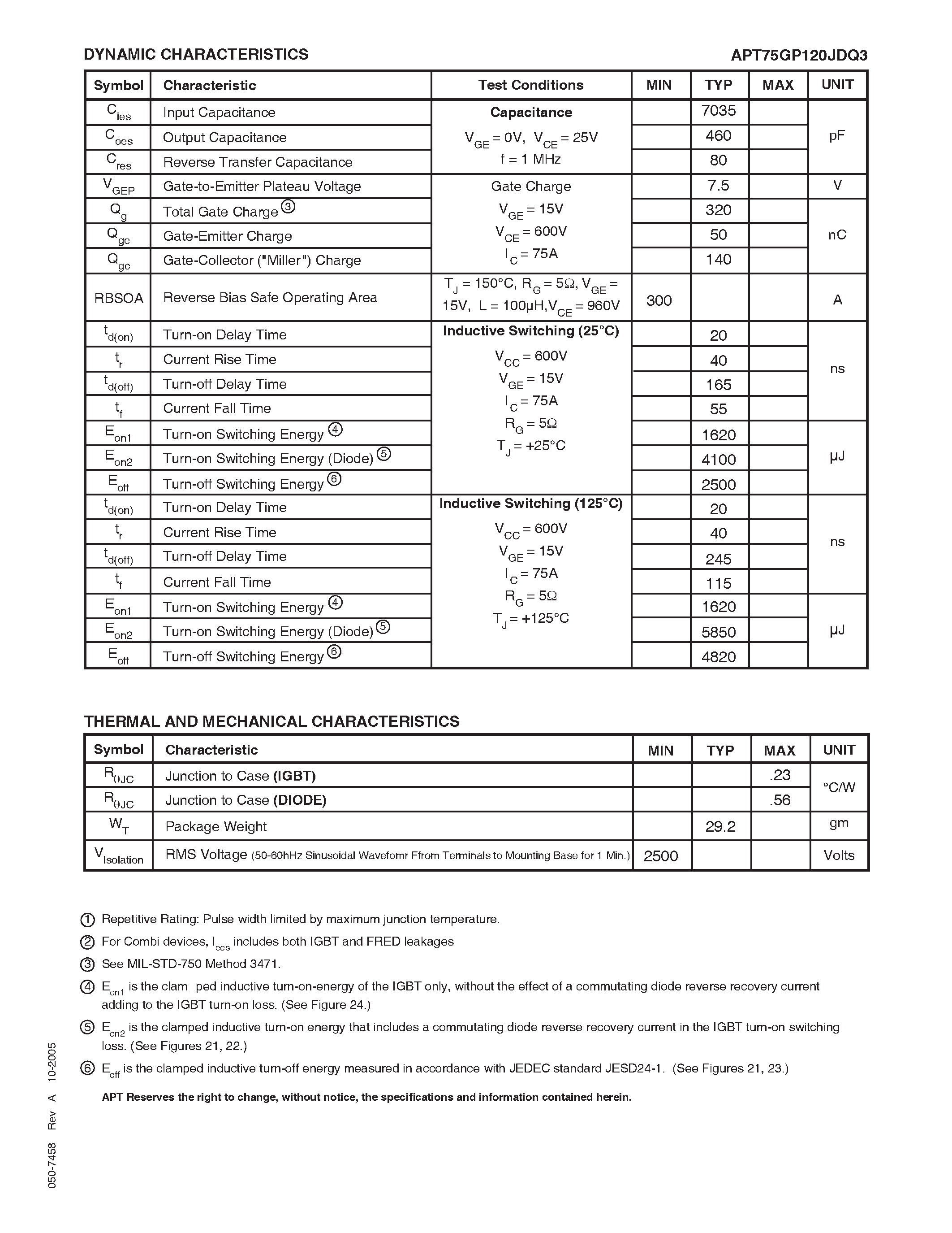 Datasheet APT75GP120JDQ3 - POWER MOS 7 IGBT page 2