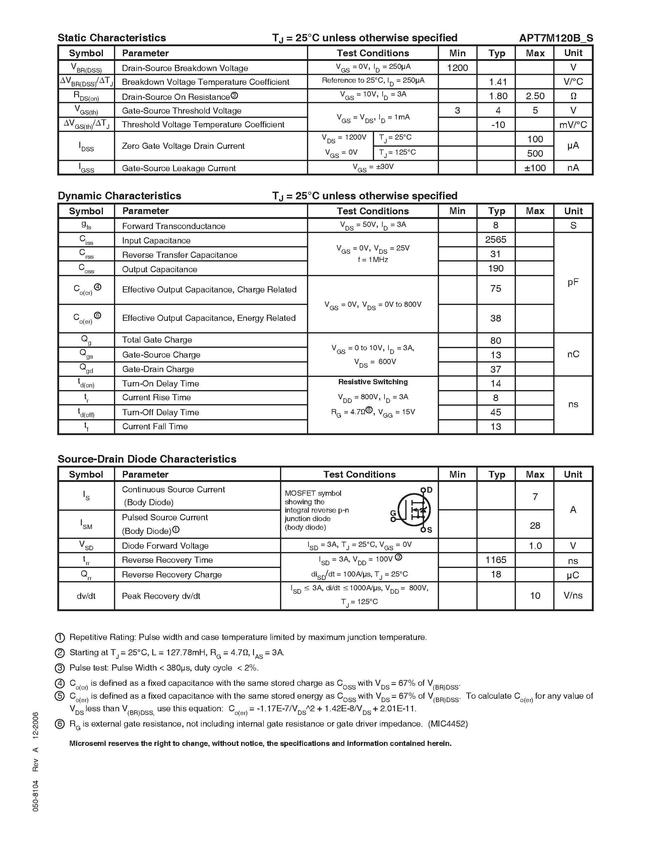 Datasheet APT7M120B - N-Channel MOSFET page 2