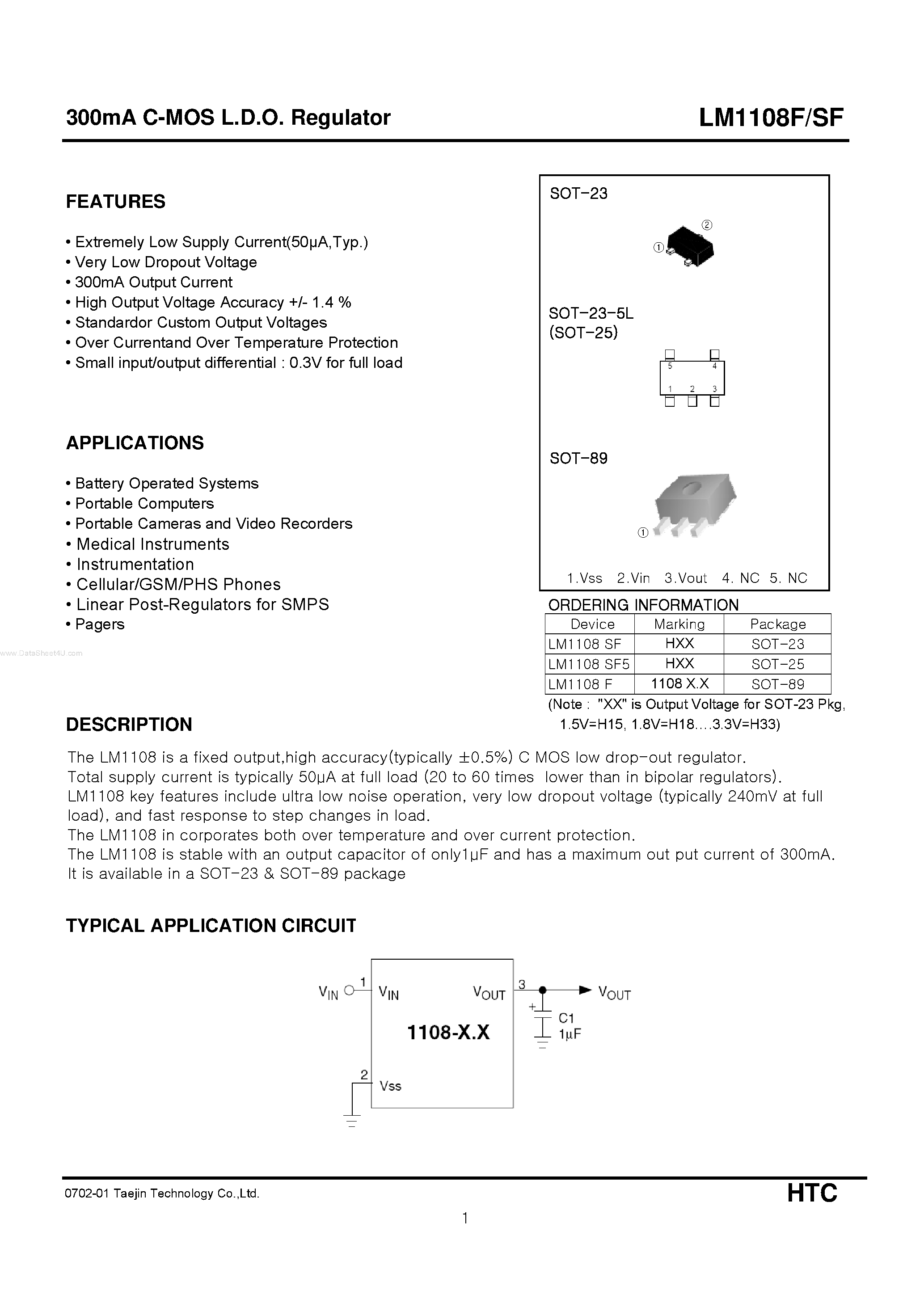 Datasheet LM1108F page 1 Datasheet LM1108F - C-MOS L.D.O. Regulator page 1