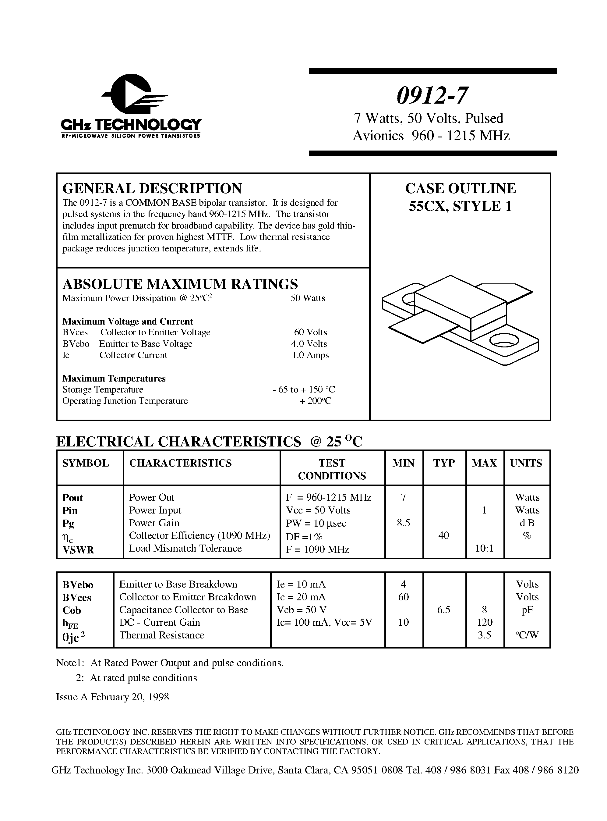 Даташит 0912-7 - Pulsed Avionics страница 1
