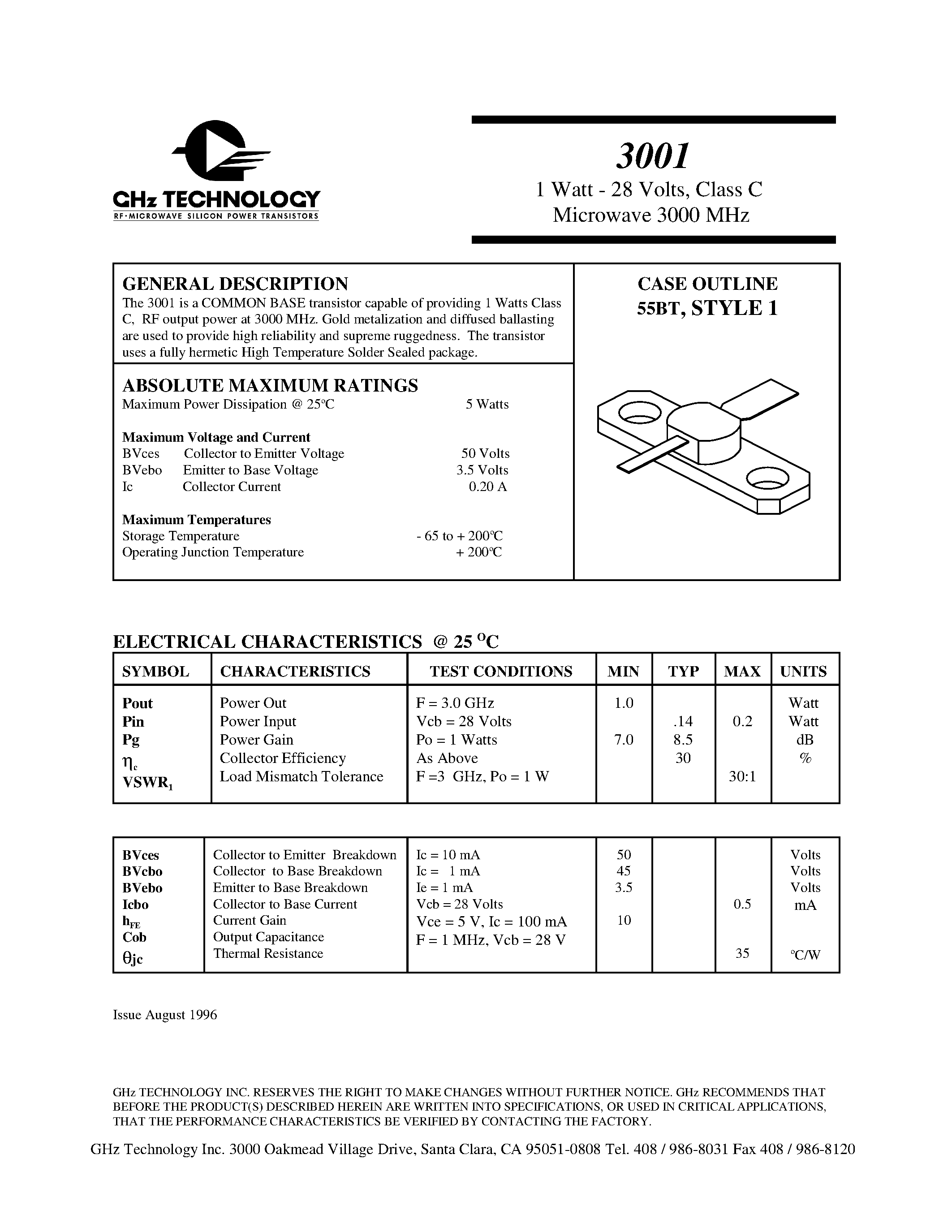 Datasheet 3001 - Class C Microwave page 1
