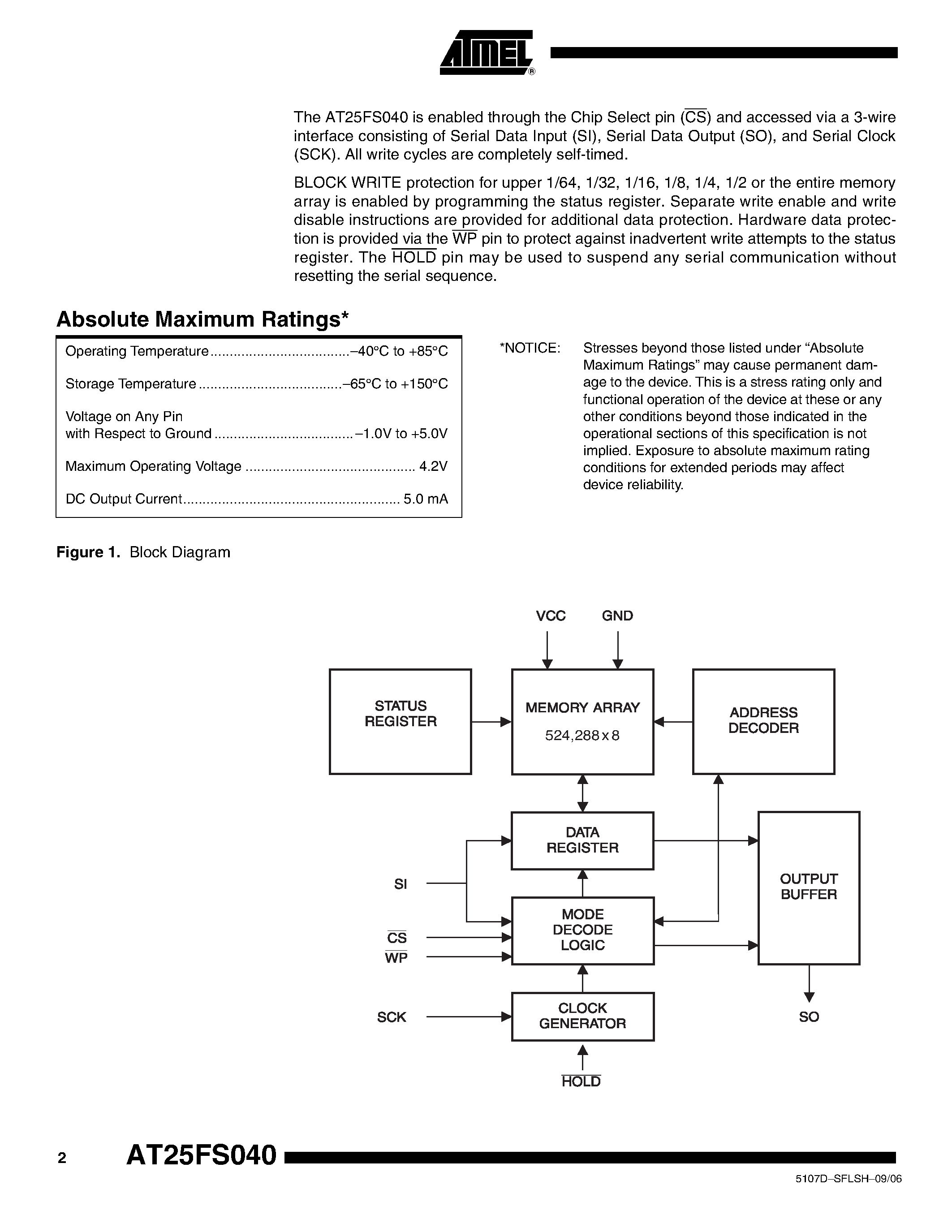 Datasheet AT25FS040 - High Speed Small Sectored SPI Flash Memory page 2