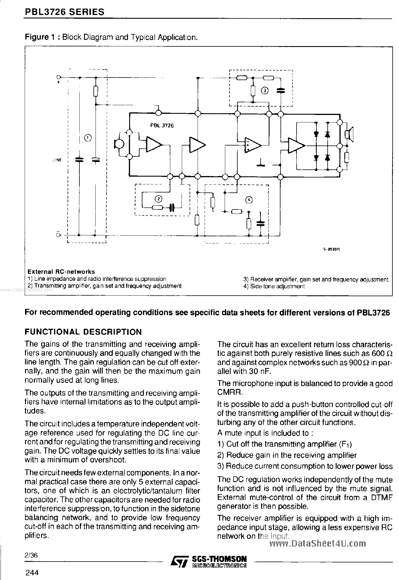 Datasheet PBL3726 - (PBL3726 Series) MASK - PROGRAMMABLE SPEECH CIRCUITS page 2