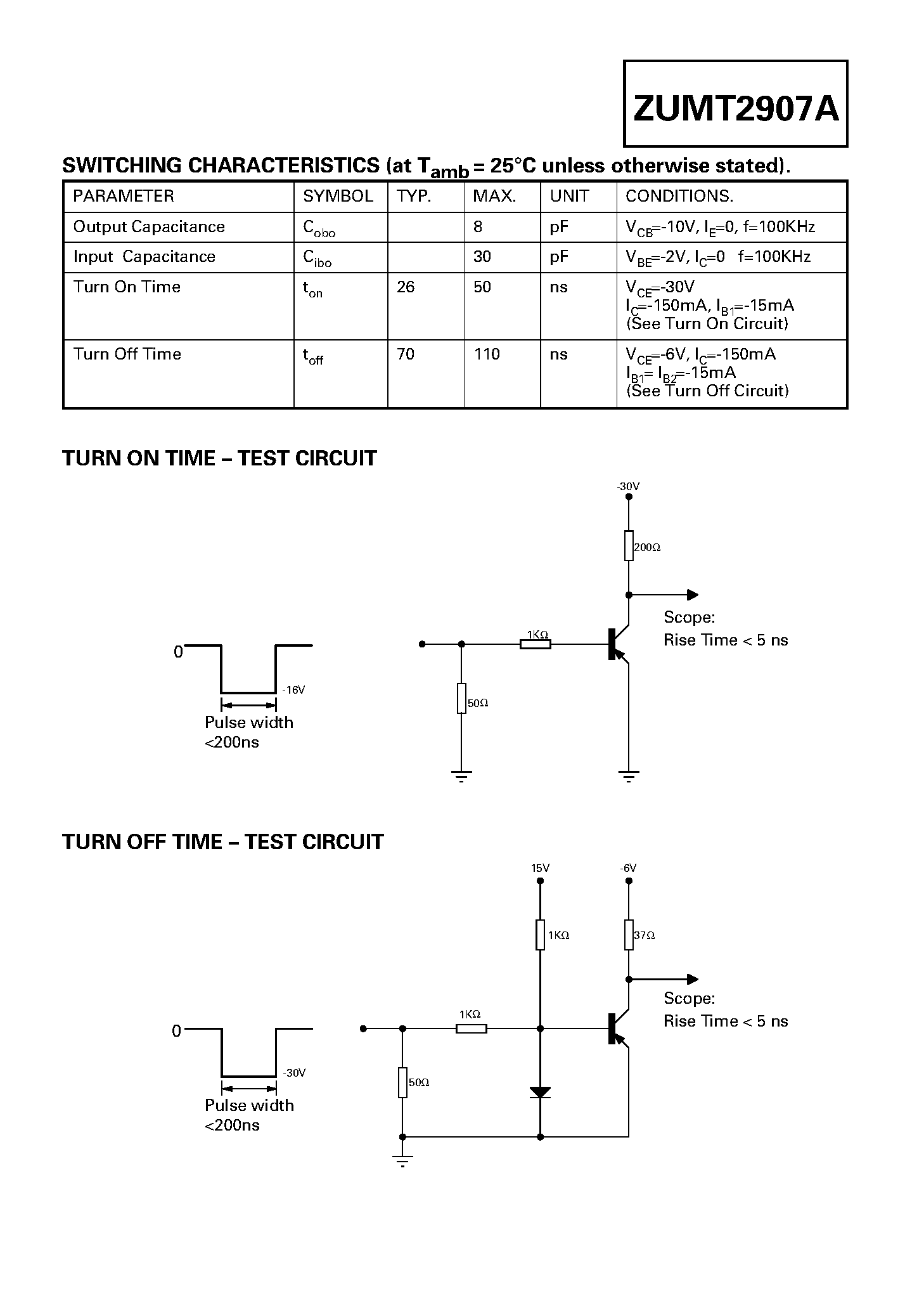 Даташит ZUMT2907A - PNP SILICON PLANAR SWITCHING TRANSISTOR страница 2