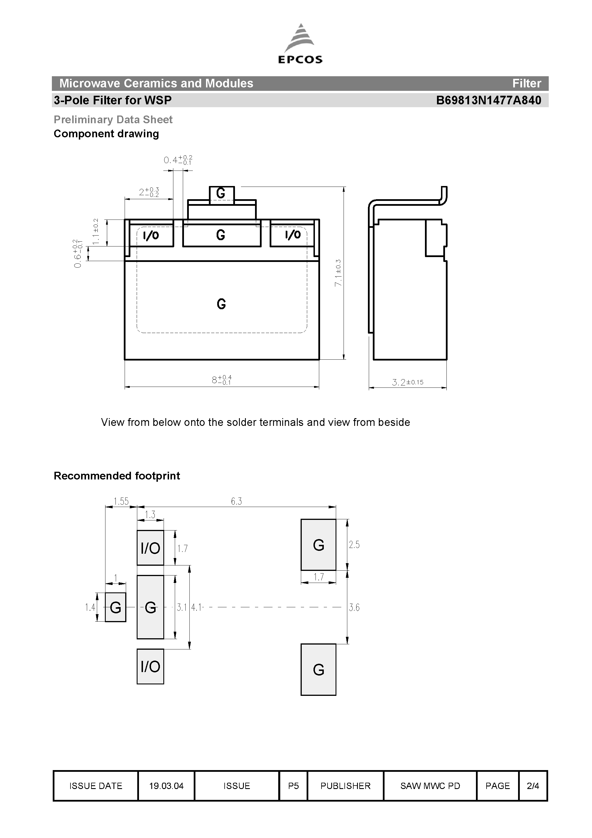 Datasheet B69813N1477A840 page 2 Datasheet B69813N1477A840 - 3-Pole Filter page 2