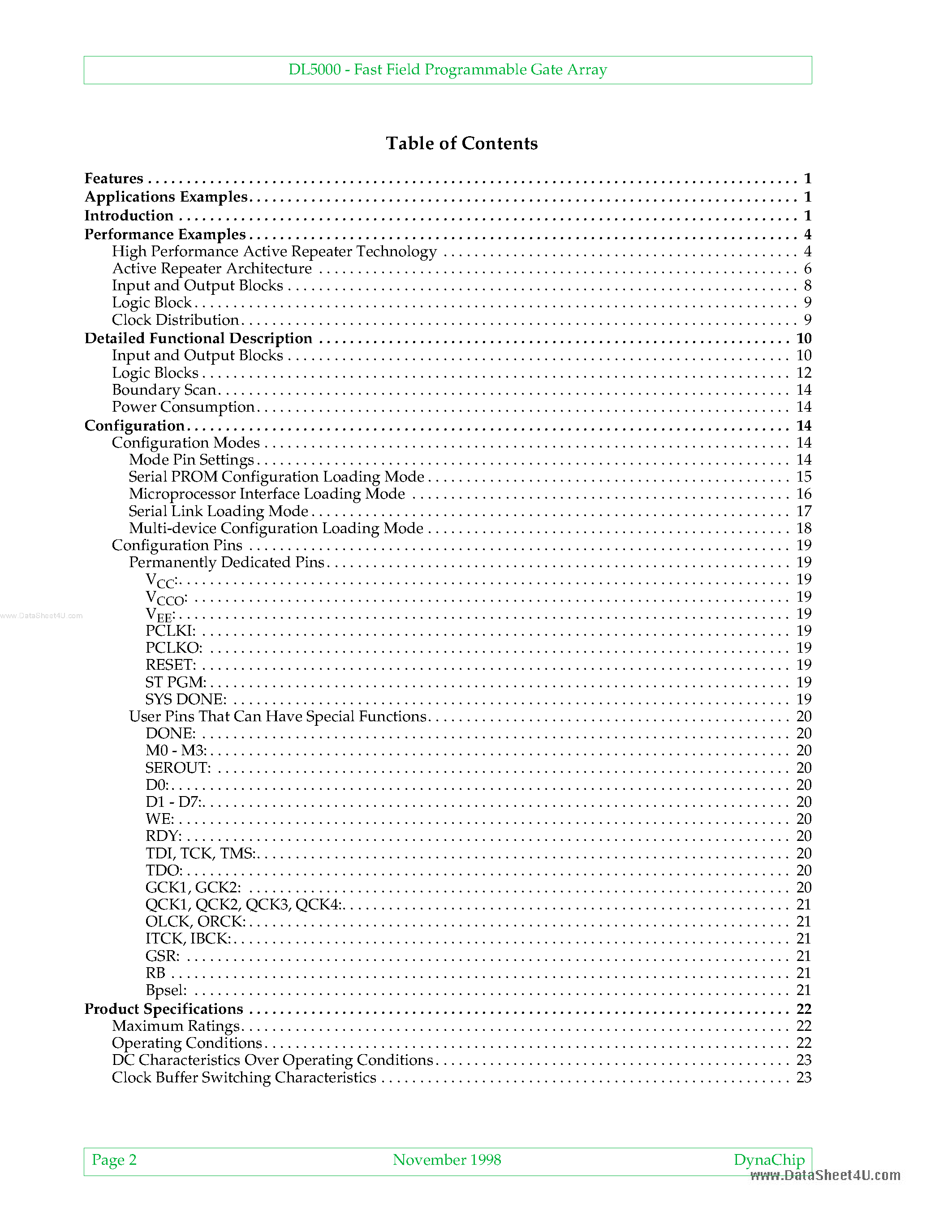Datasheet DL5064 - (DL5500 Series) The Industry's First Fast Field Programmable Gate Array page 2